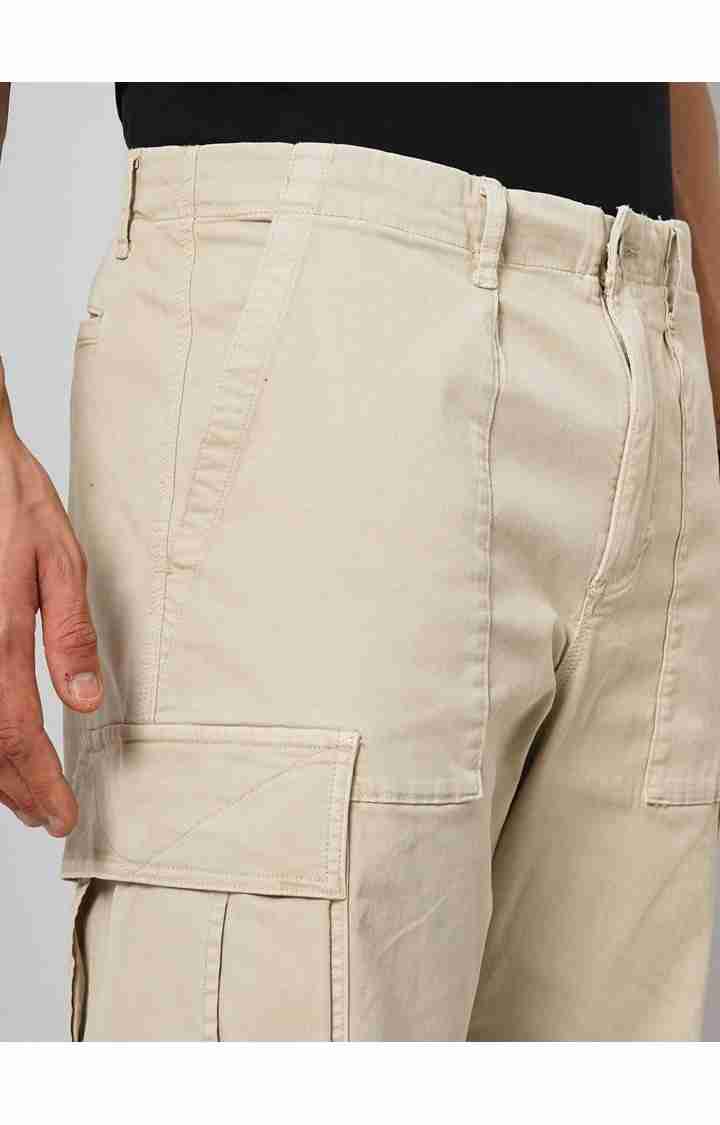 Celio* Cotton-Blend Jogger Fit Beige Trouser - Image 4