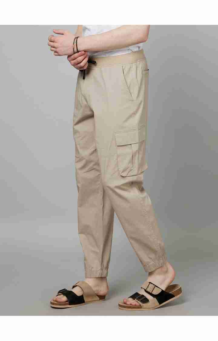 Celio* Cotton-Blend Regular Fit Beige Trouser - Image 3