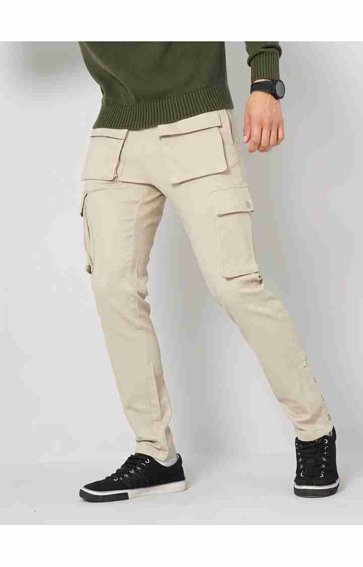 Celio* Cotton-Blend Regular Fit Beige Trouser - Image 8