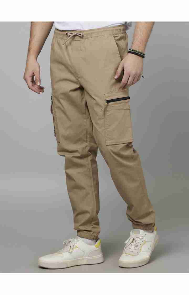 Celio* Cotton-Blend Regular Fit Beige Trouser - Image 3