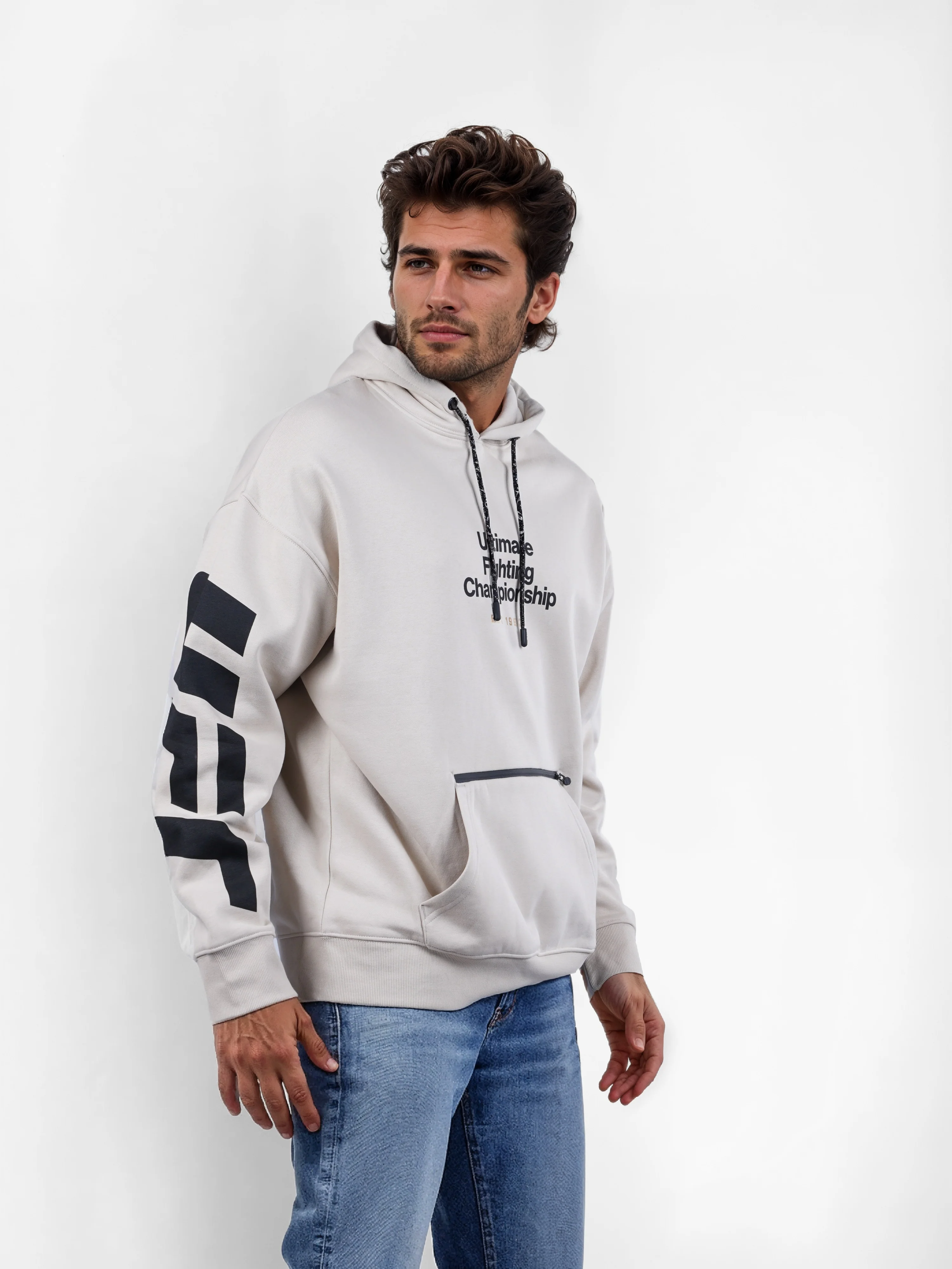 Celio* Ufc Oversized Cotton-Poly-Blend Beige Sweatshirts - Image 3