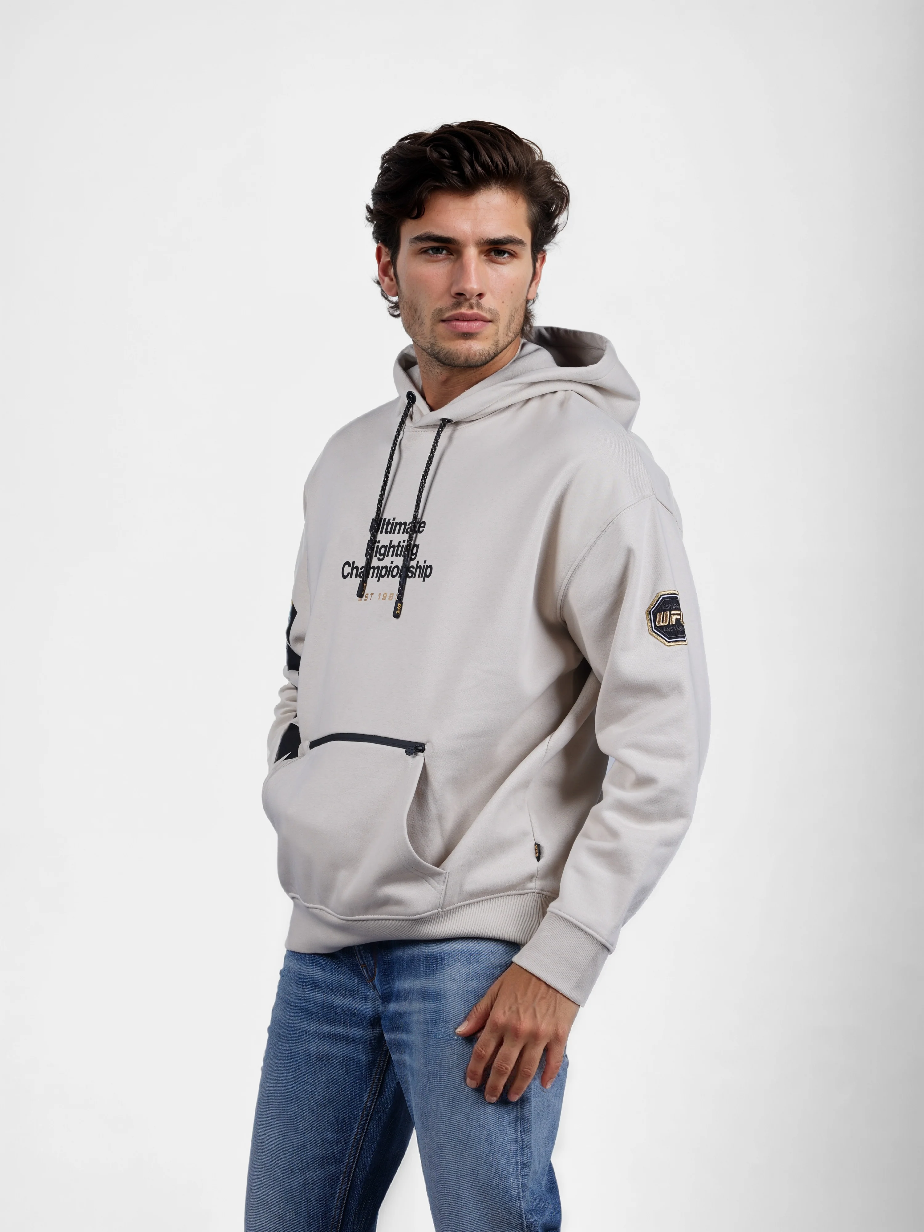 Celio* Ufc Oversized Cotton-Poly-Blend Beige Sweatshirts - Image 4