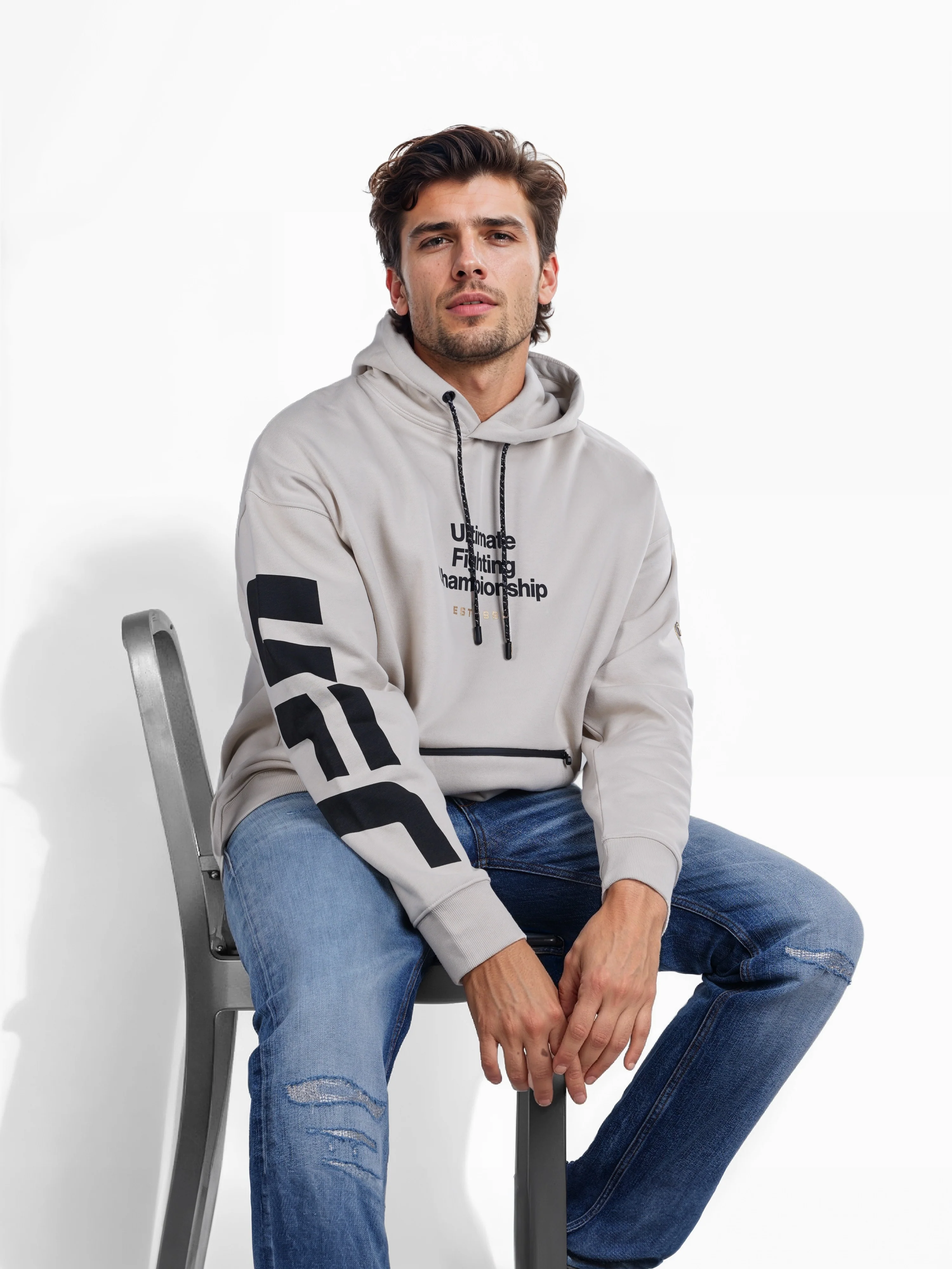 Celio* Ufc Oversized Cotton-Poly-Blend Beige Sweatshirts - Image 8