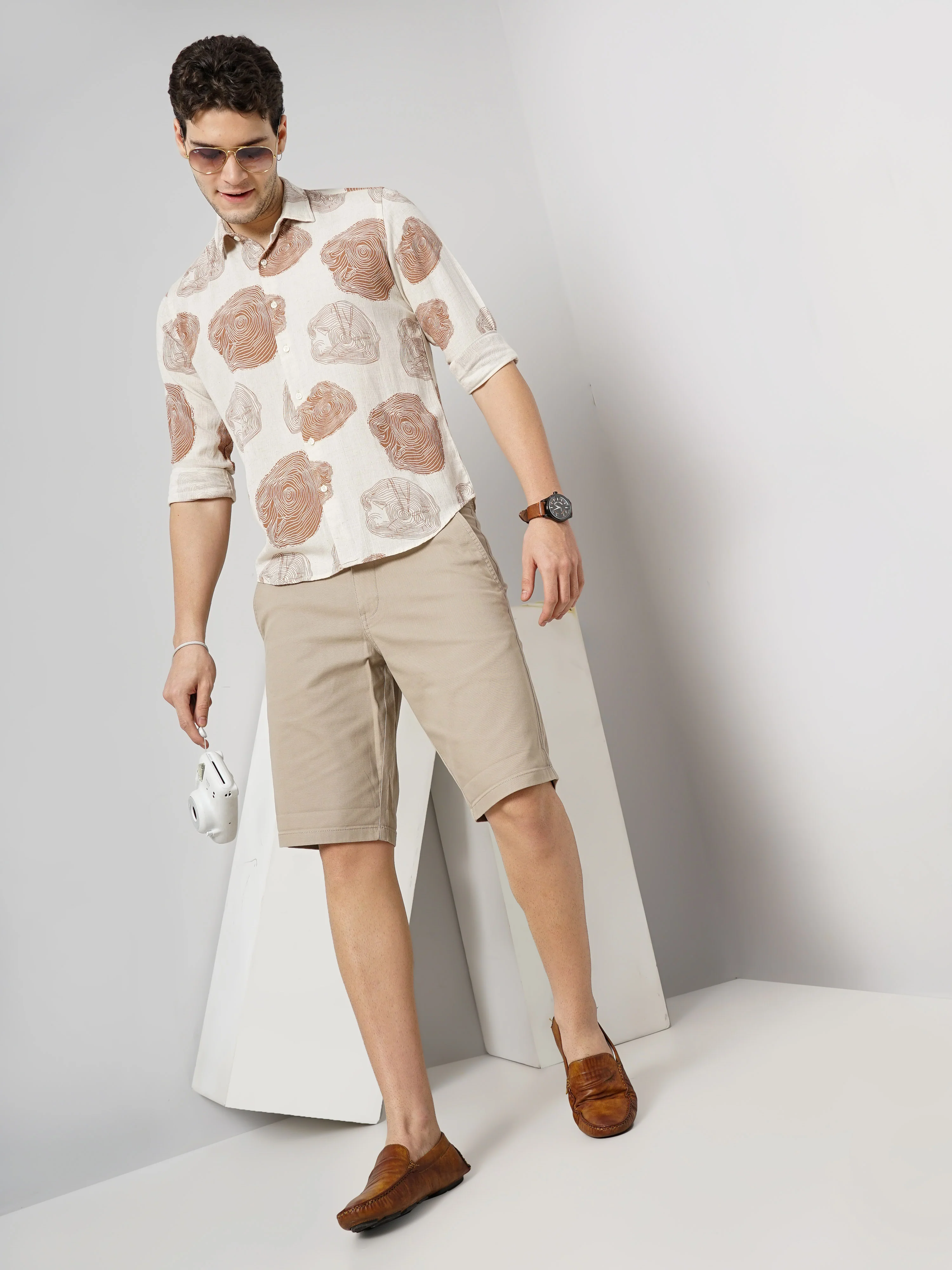 Celio* Cotton Regular Fit Beige Shorts - Image 5