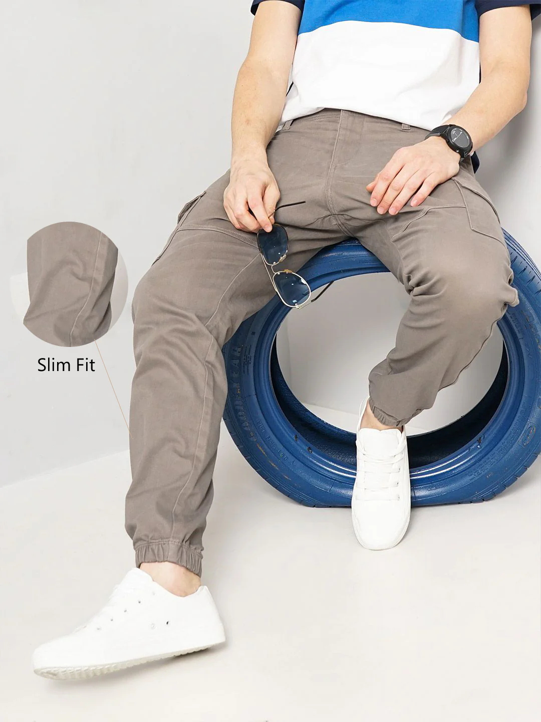 Celio* Cotton Slim Fit Beige Trouser - Image 6