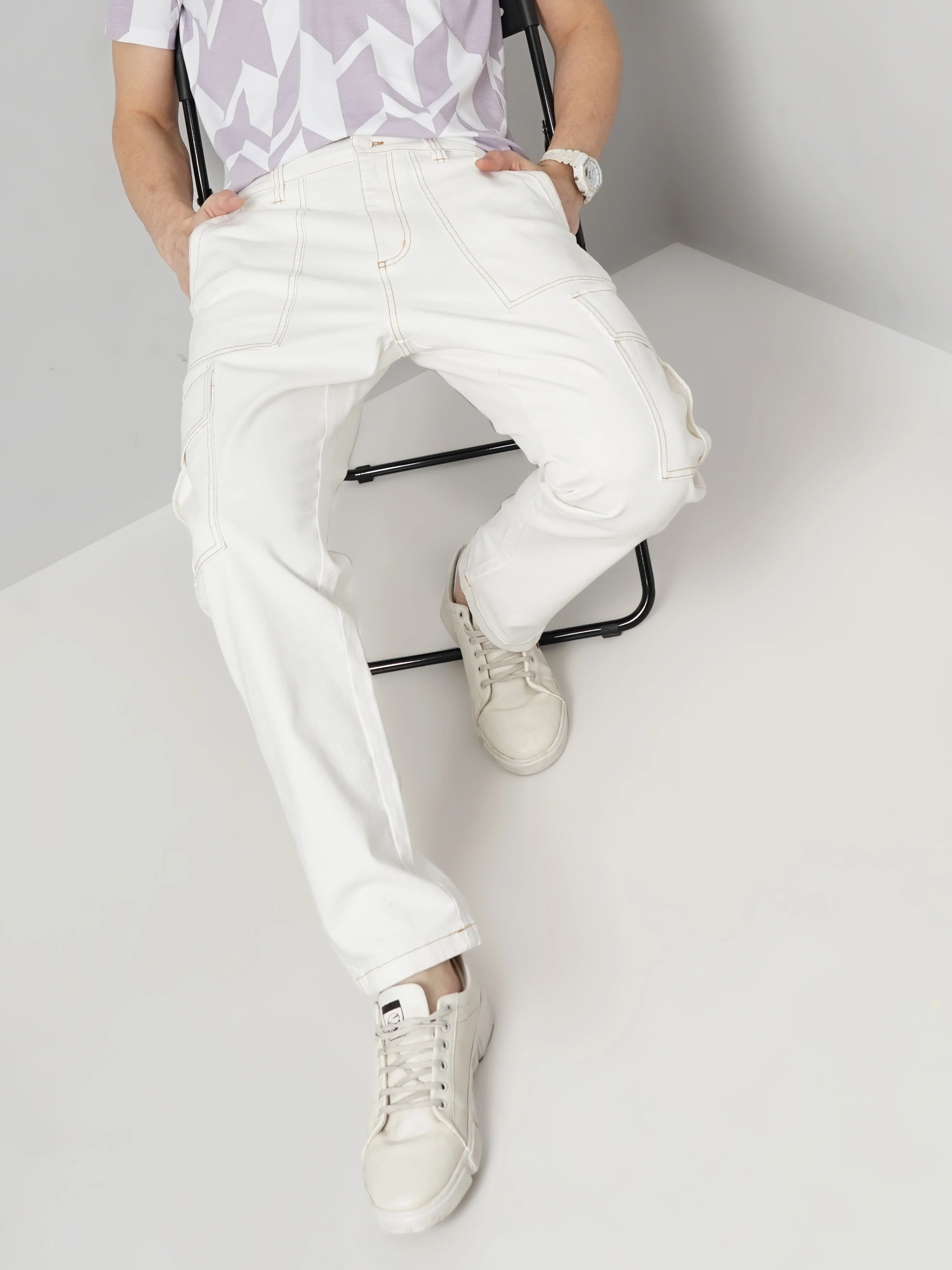 Celio* Cotton Loose Fit Beige Trouser - Image 4