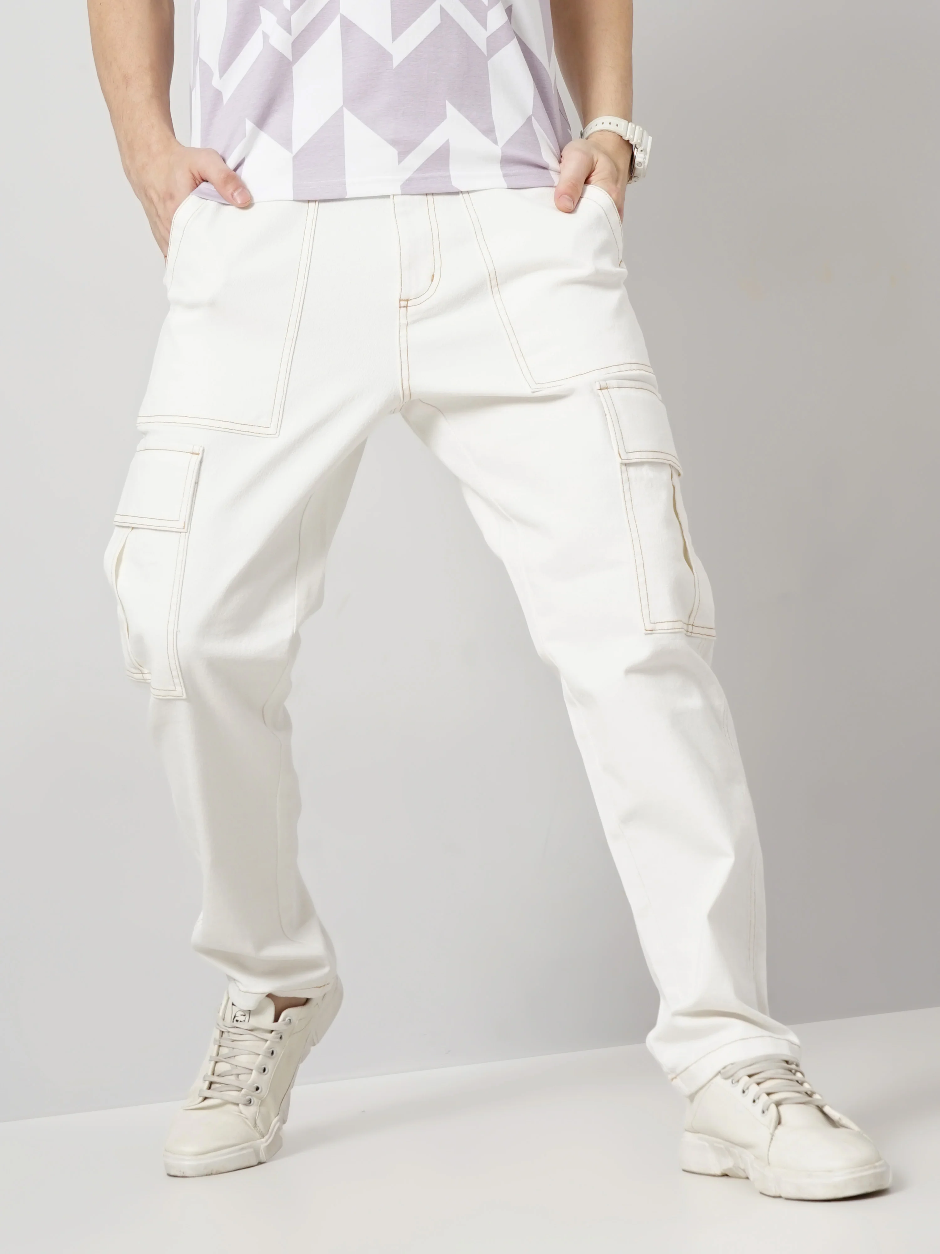 Celio* Cotton Loose Fit Beige Trouser - Image 5