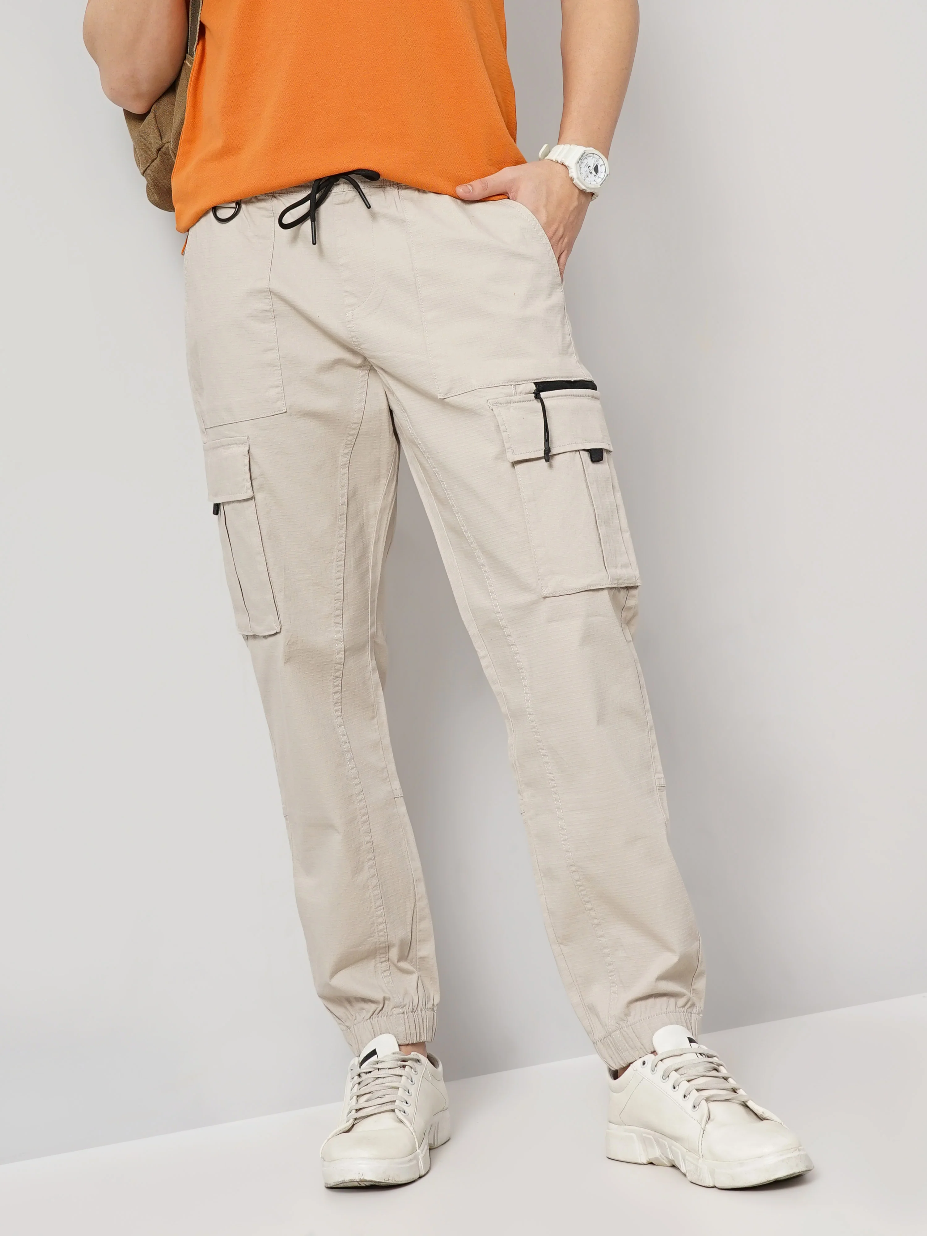 Celio* Cotton Loose Fit Beige Trouser - Image 6