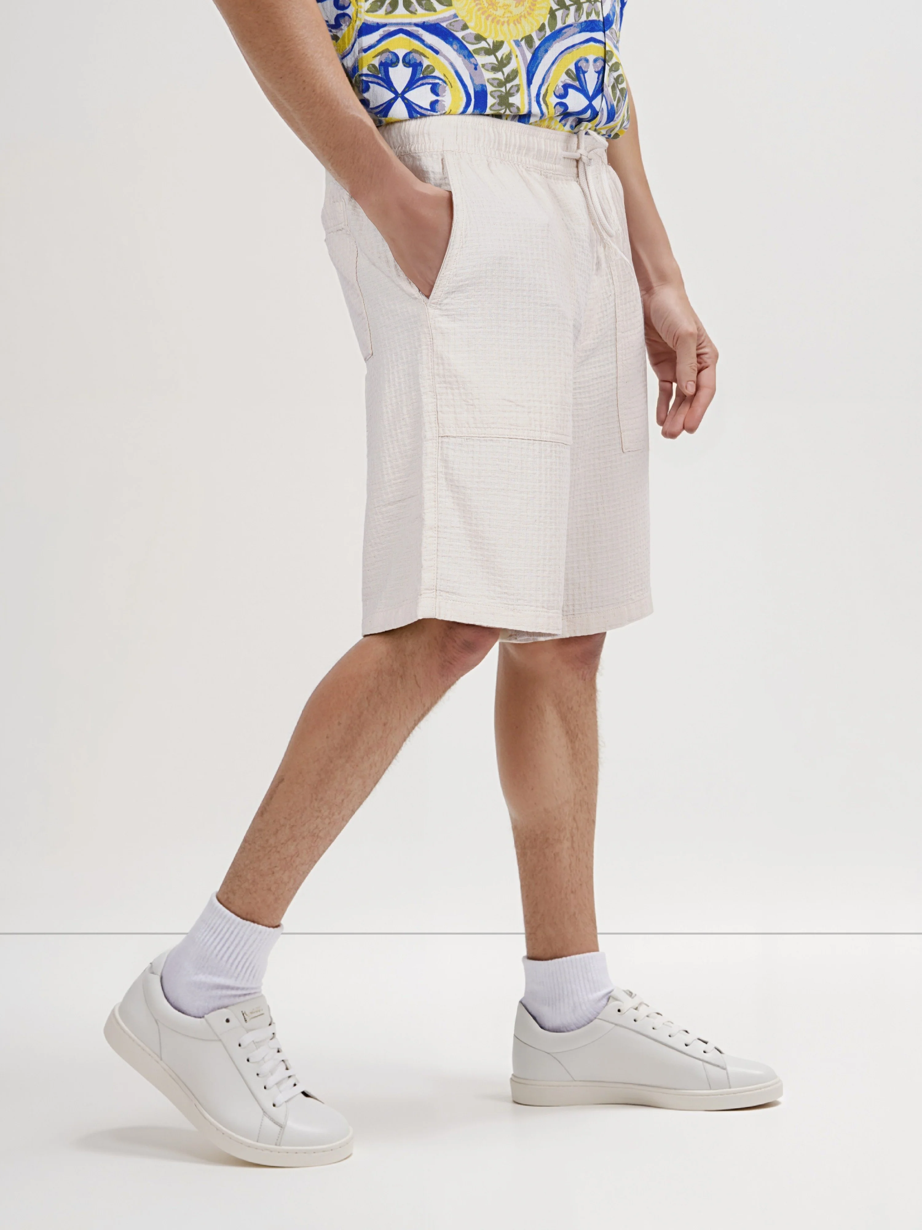 Celio* Cotton Regular Fit Beige Bermuda - Image 3