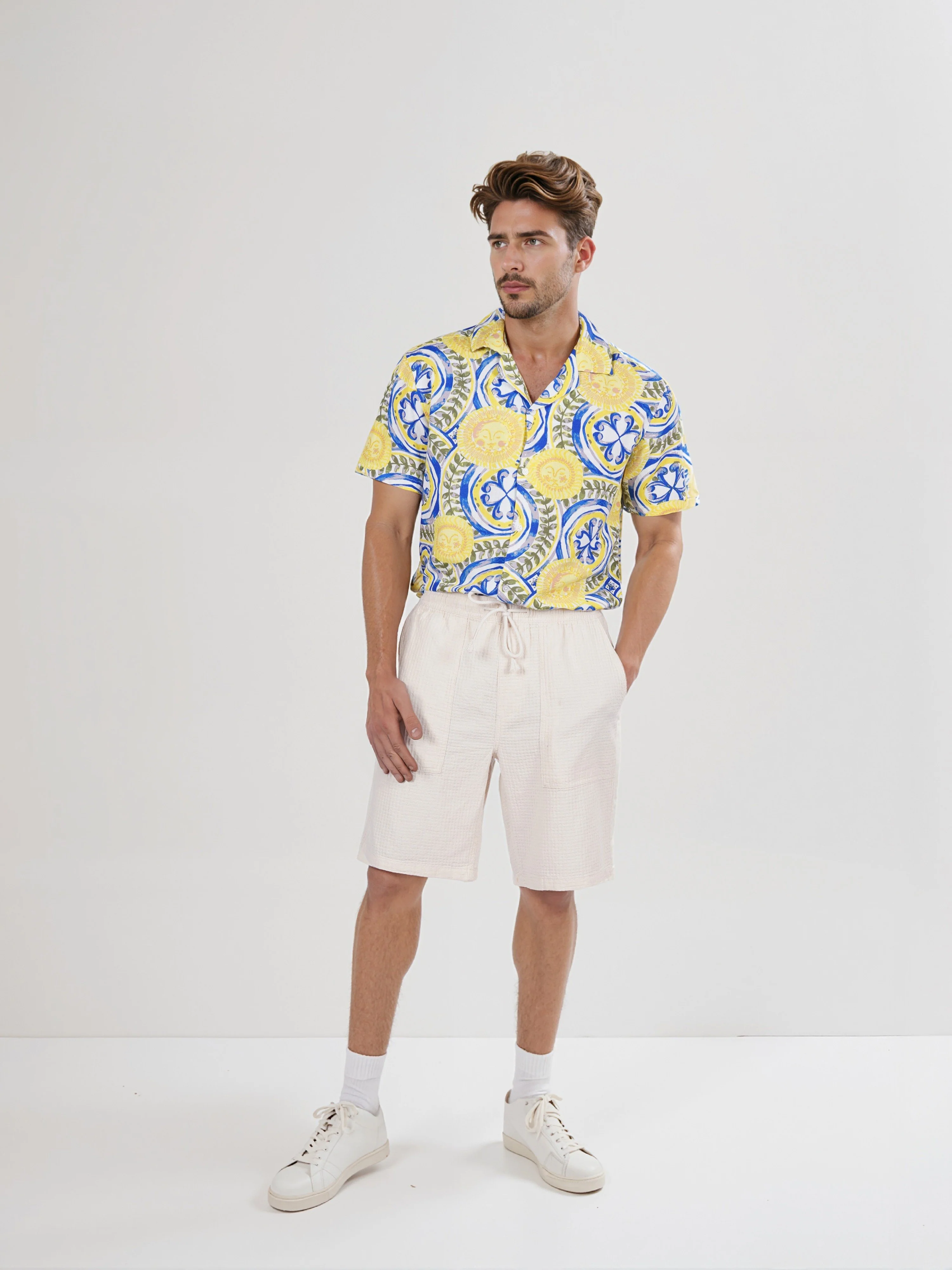 Celio* Cotton Regular Fit Beige Bermuda - Image 5