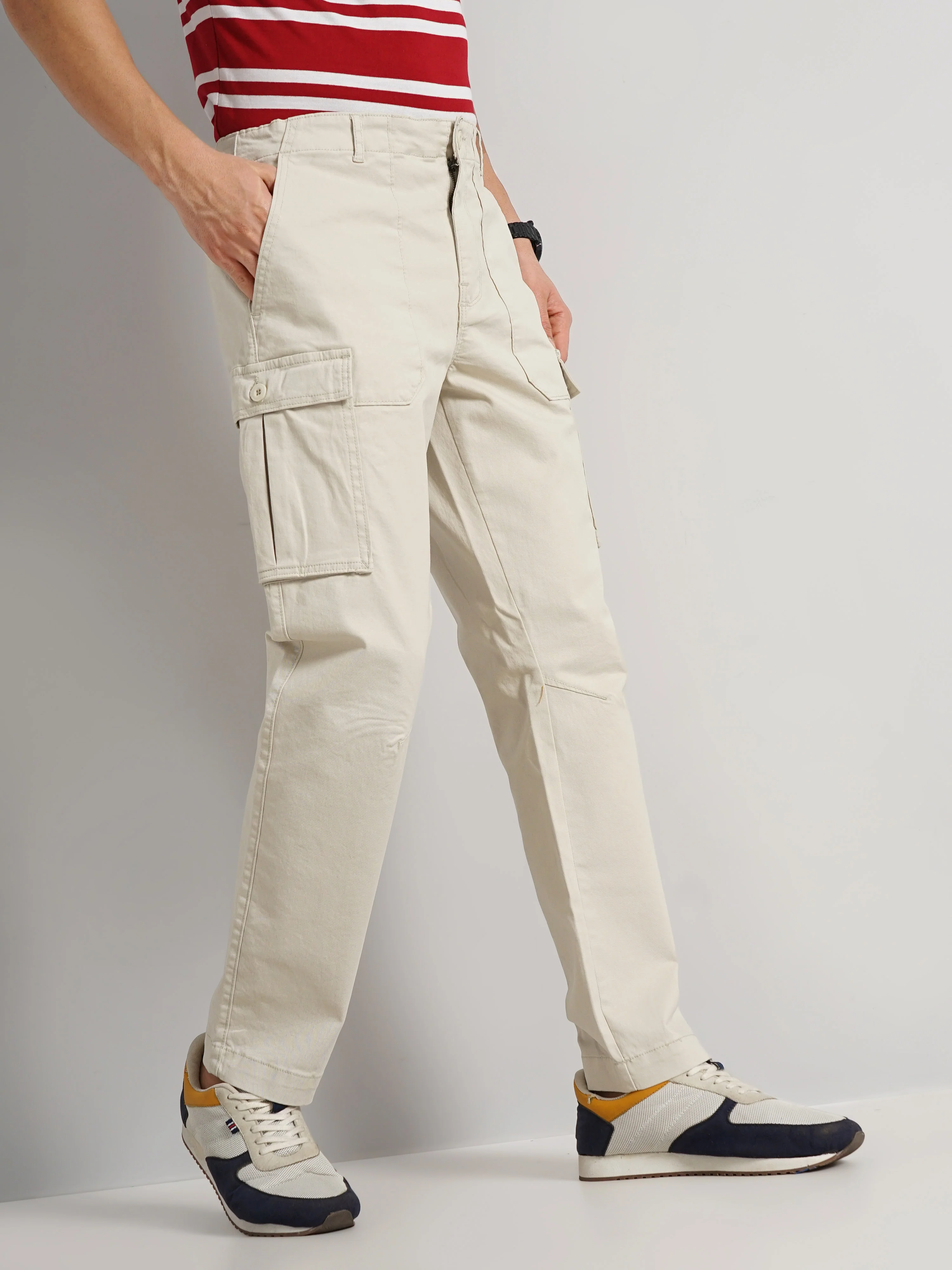 Celio* Cotton Regular Fit Beige Trouser - Image 7
