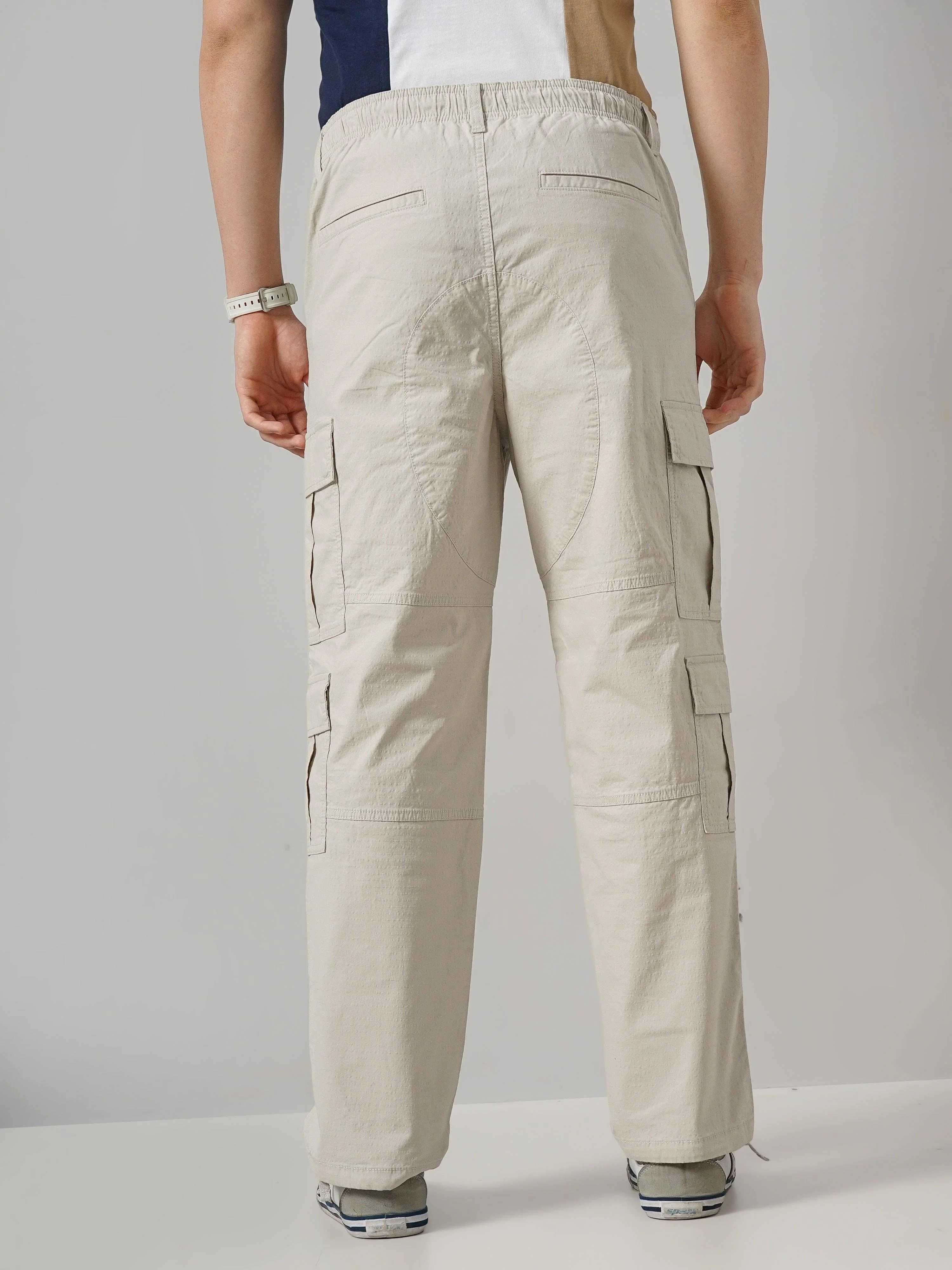 Celio* Cotton Regular Fit Beige Trouser - Image 4