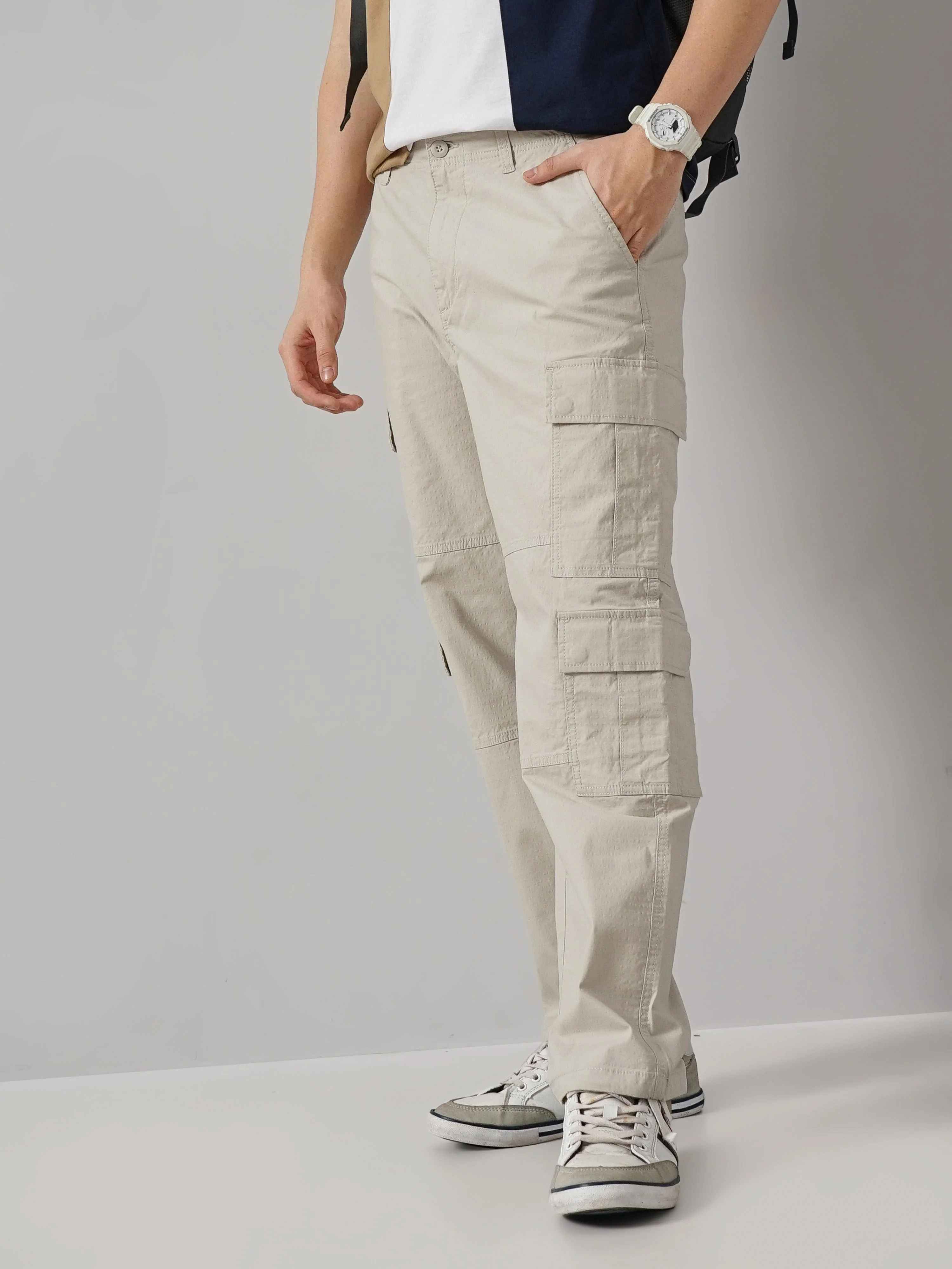 Celio* Cotton Regular Fit Beige Trouser - Image 6
