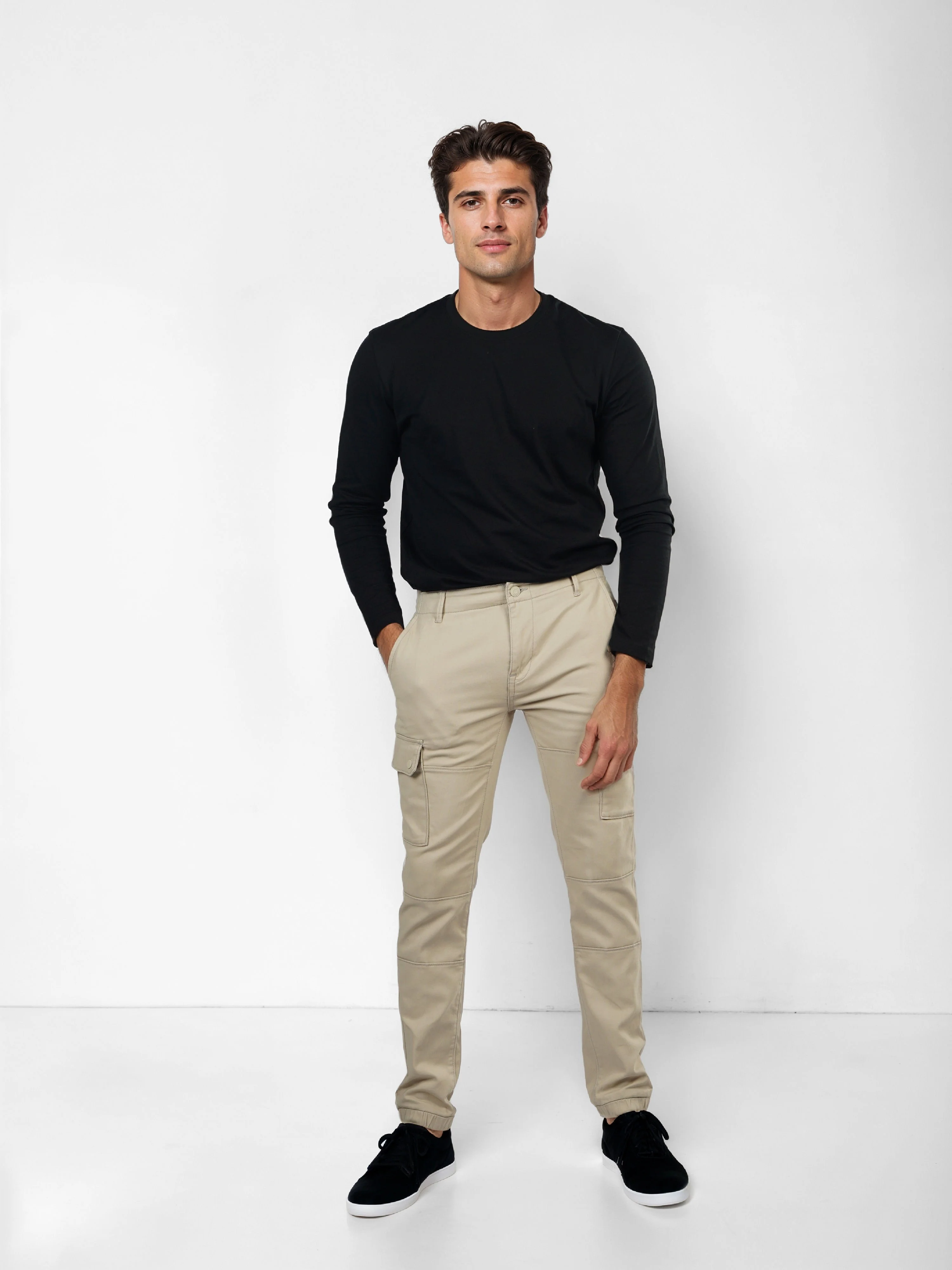 Celio Men Beige Solid Slim Fit Cotton Trousers - Image 9
