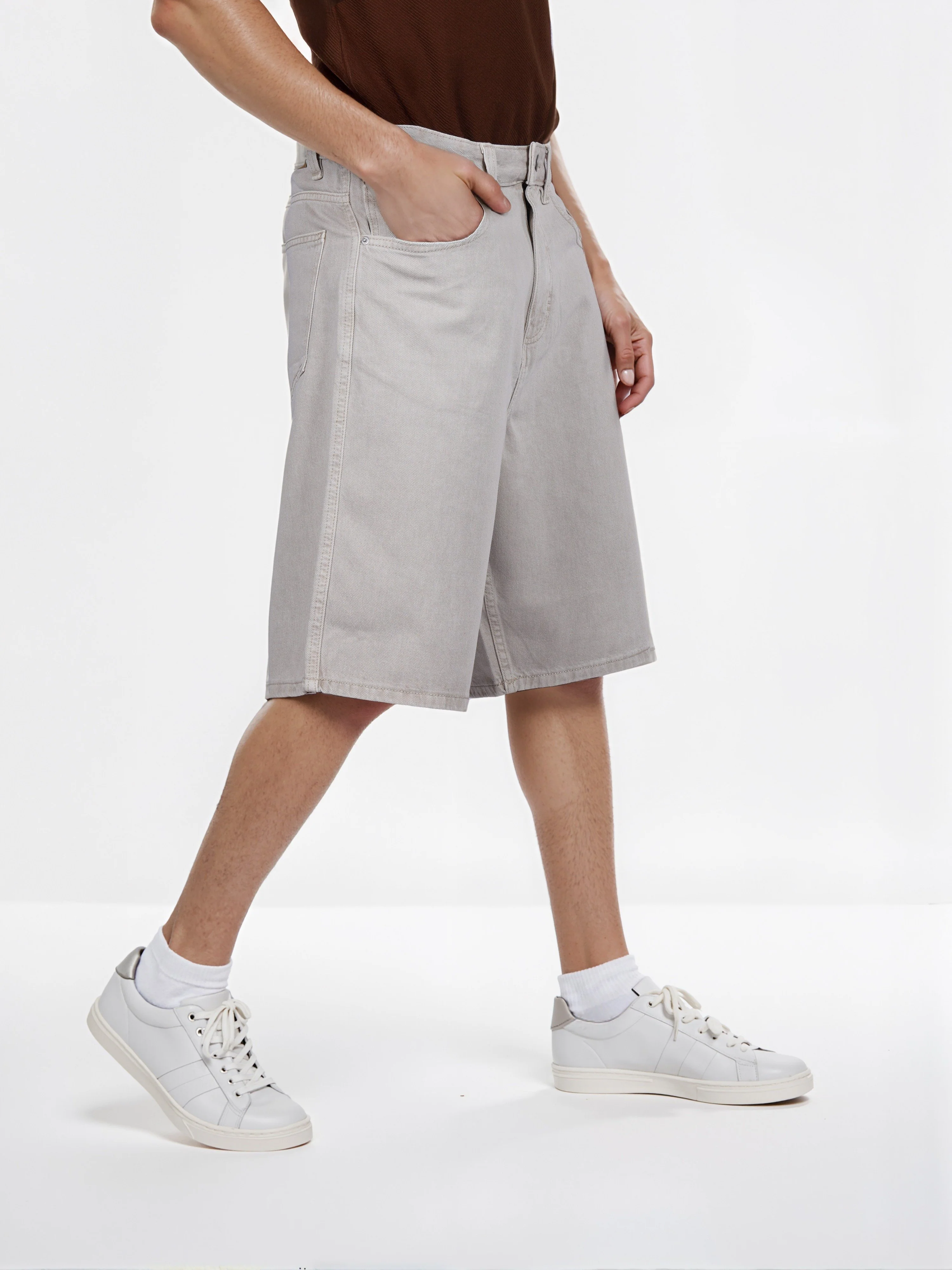 Celio* Cotton Straight Fit Beige Bermuda - Image 3