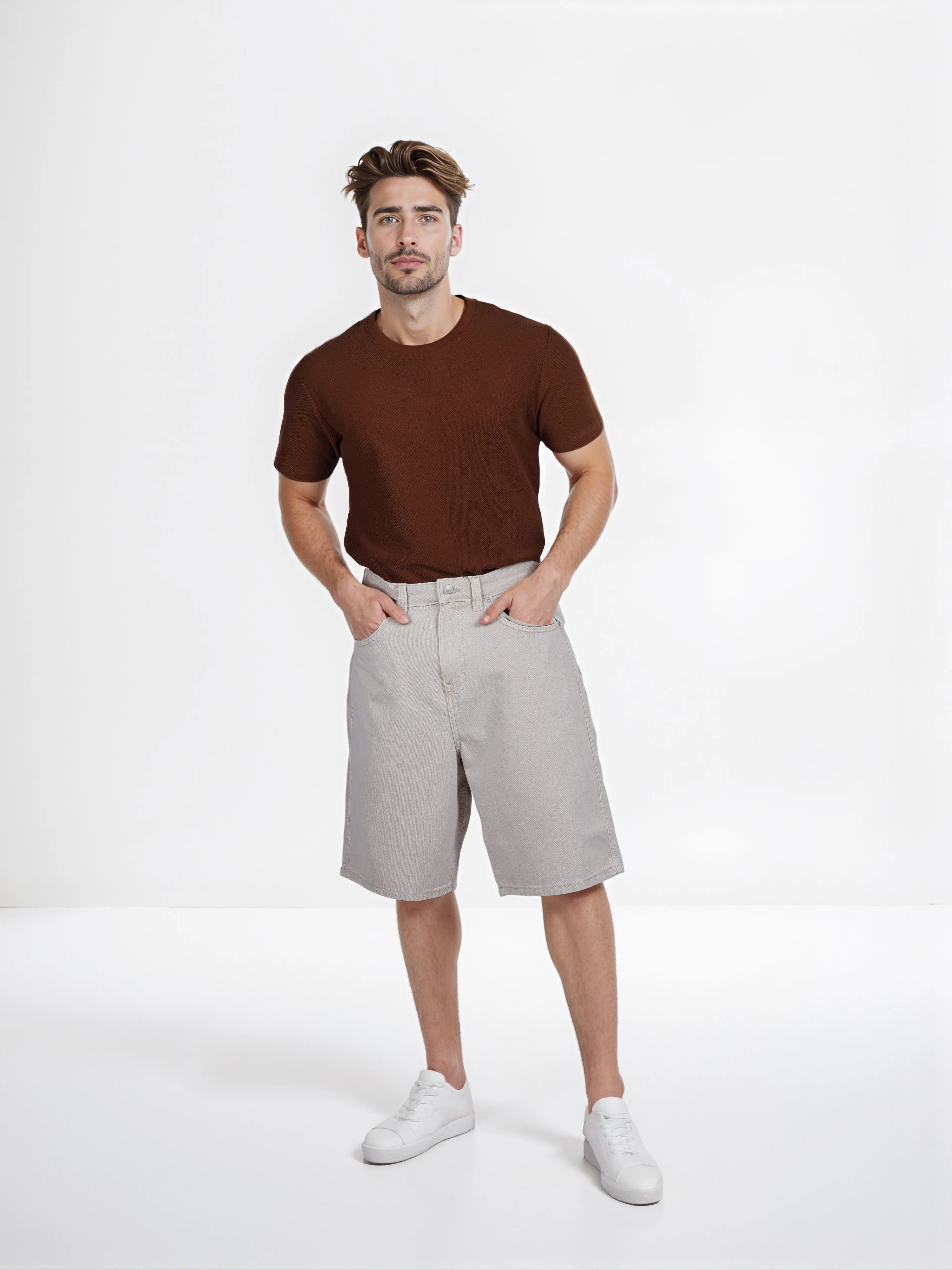 Celio* Cotton Straight Fit Beige Bermuda - Image 5