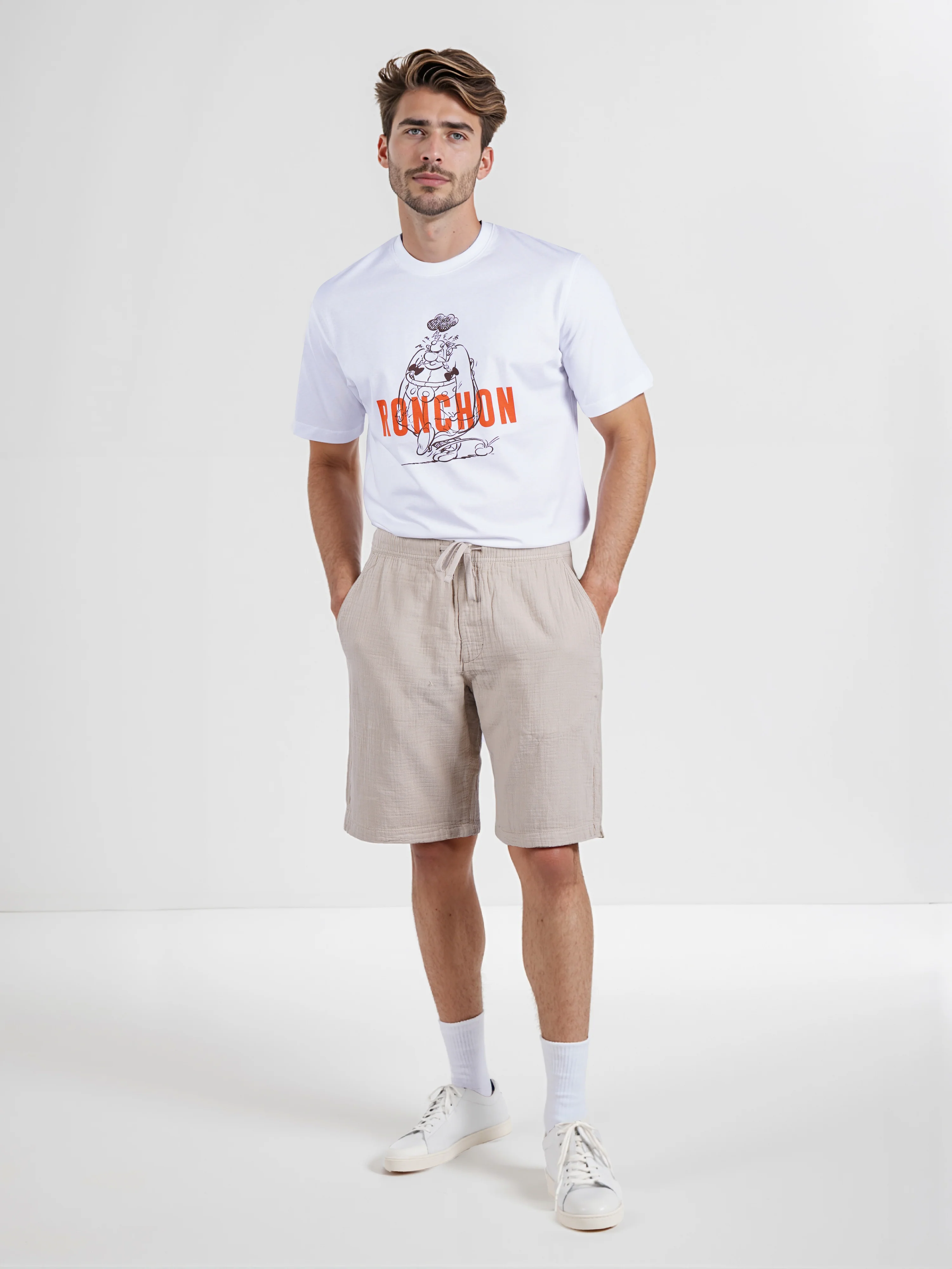 Celio* Men Beige Solid Regular Fit Cotton Shorts - Image 5