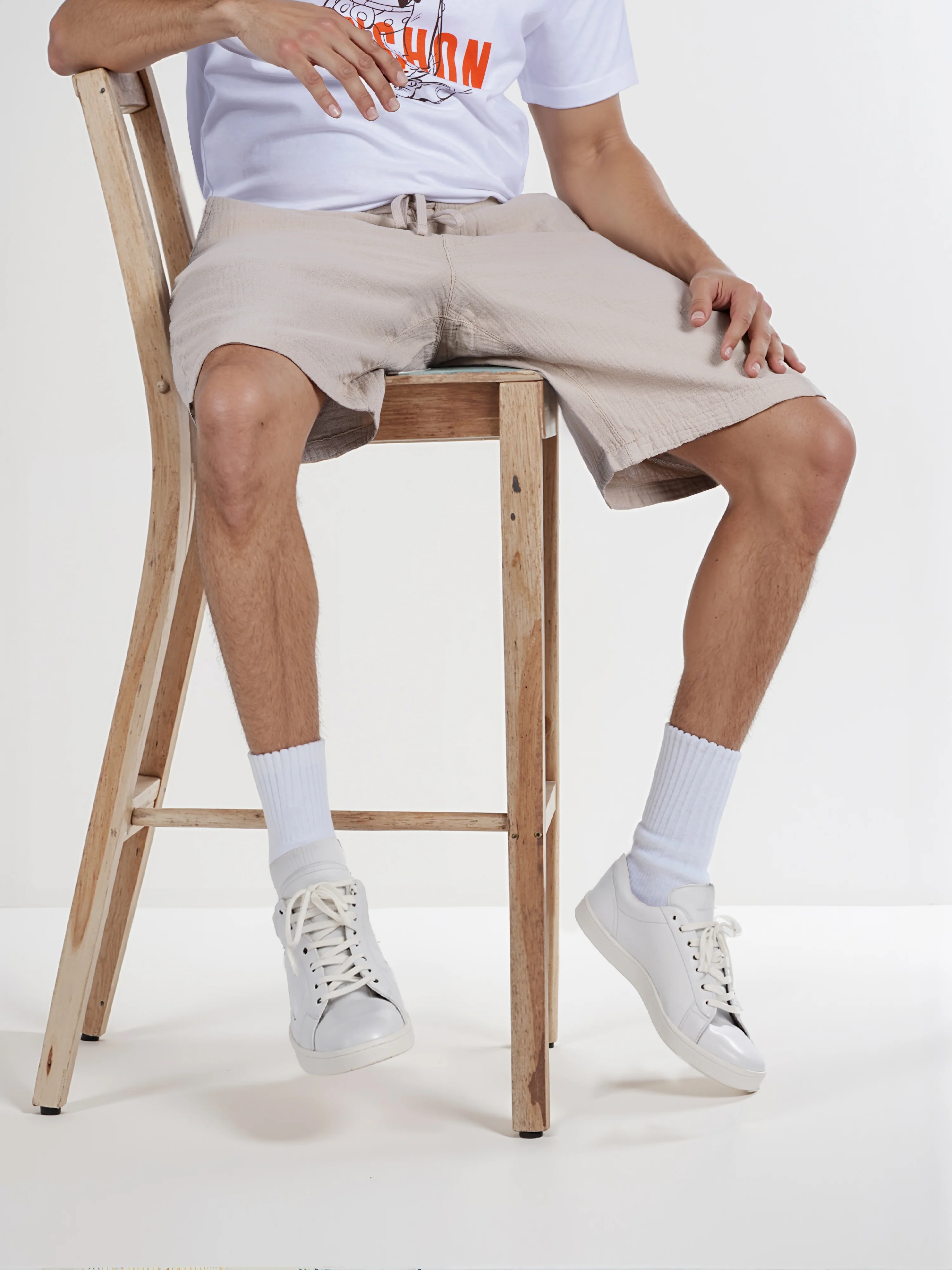 Celio* Men Beige Solid Regular Fit Cotton Shorts - Image 6