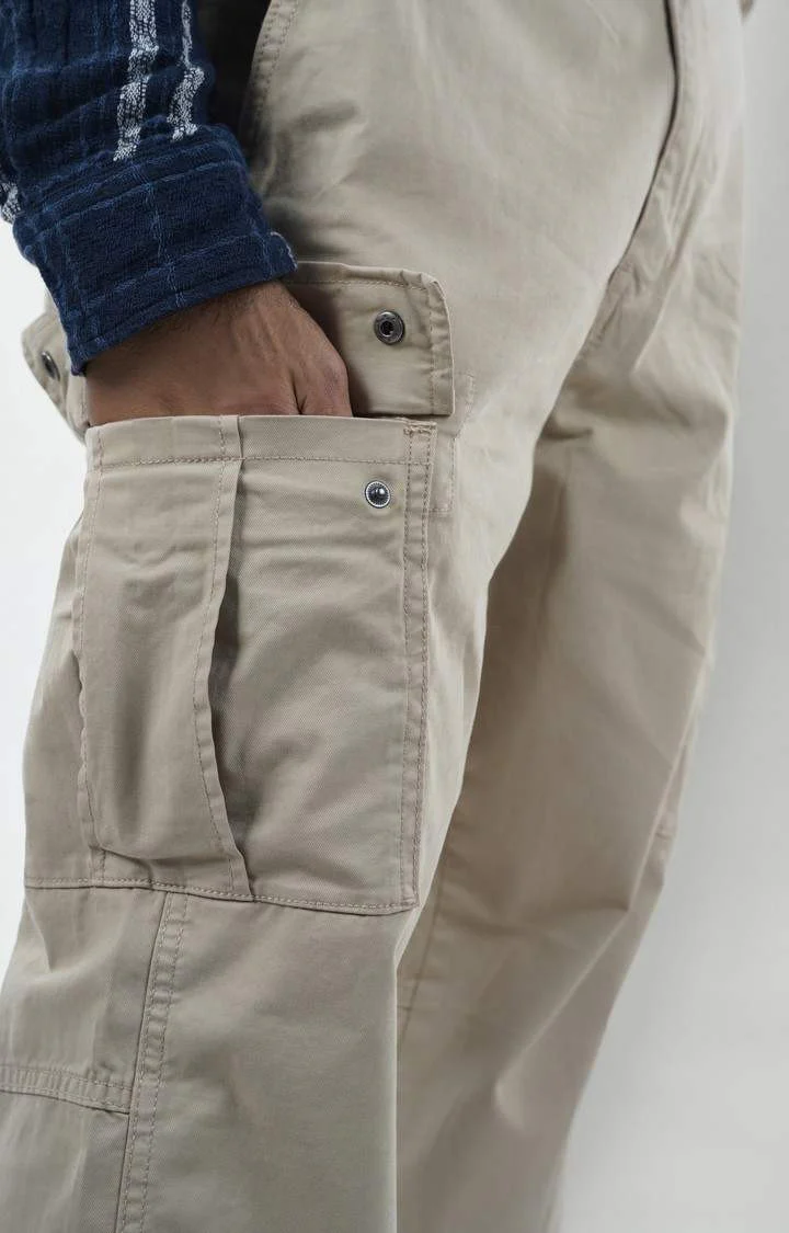 Celio Men Beige Solid Straight Fit Cotton Trousers - Image 7