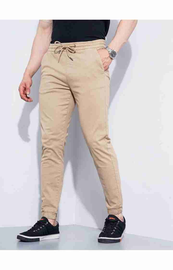 Celio* Cotton-Poly-Blend Jogger Fit Beige Trouser - Image 3