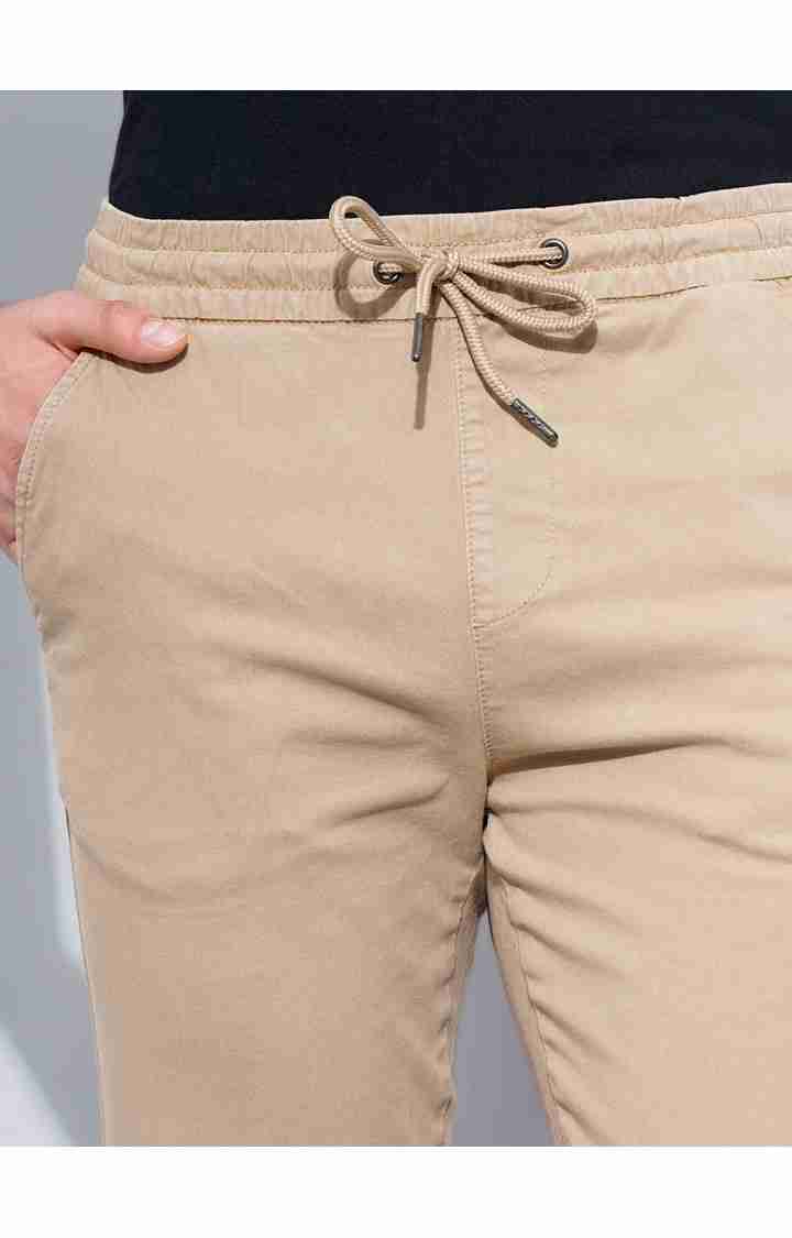 Celio* Cotton-Poly-Blend Jogger Fit Beige Trouser - Image 4
