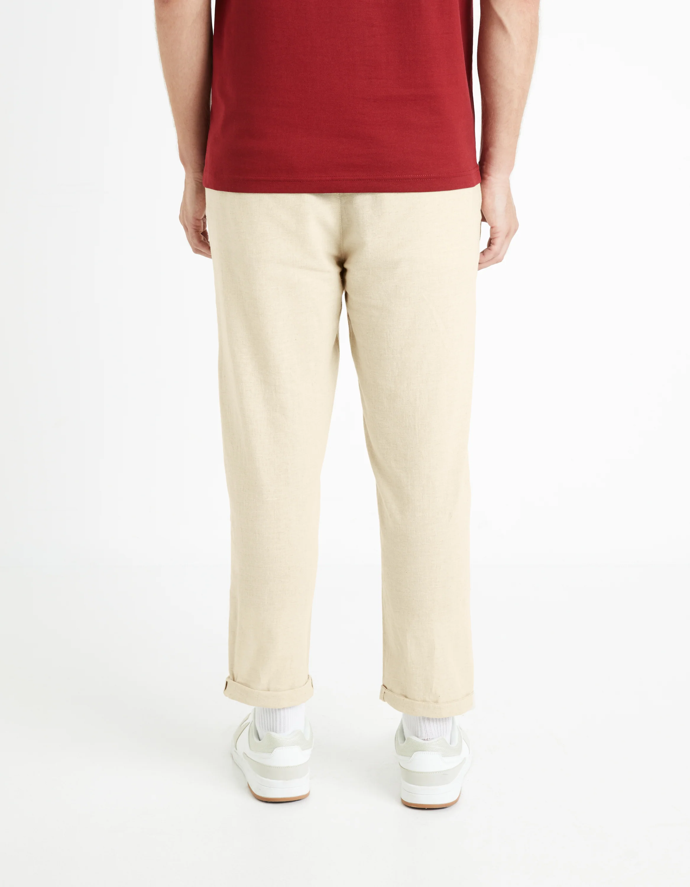 Celio* Linen-Blend Straight Fit Beige Trouser - Image 5