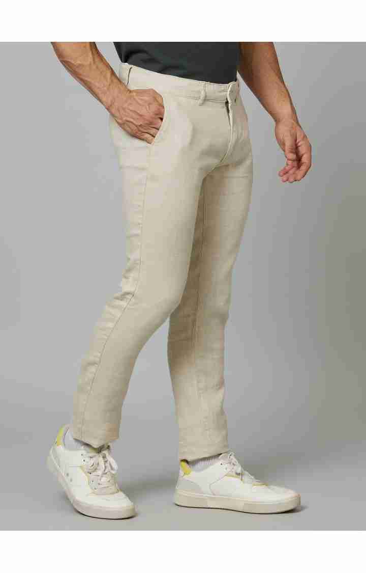 Celio* Linen Slim Fit Beige Trouser - Image 3