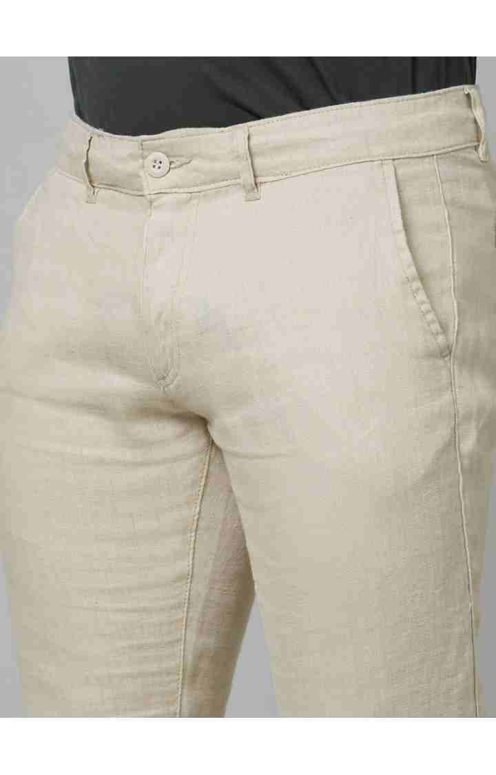 Celio* Linen Slim Fit Beige Trouser - Image 4