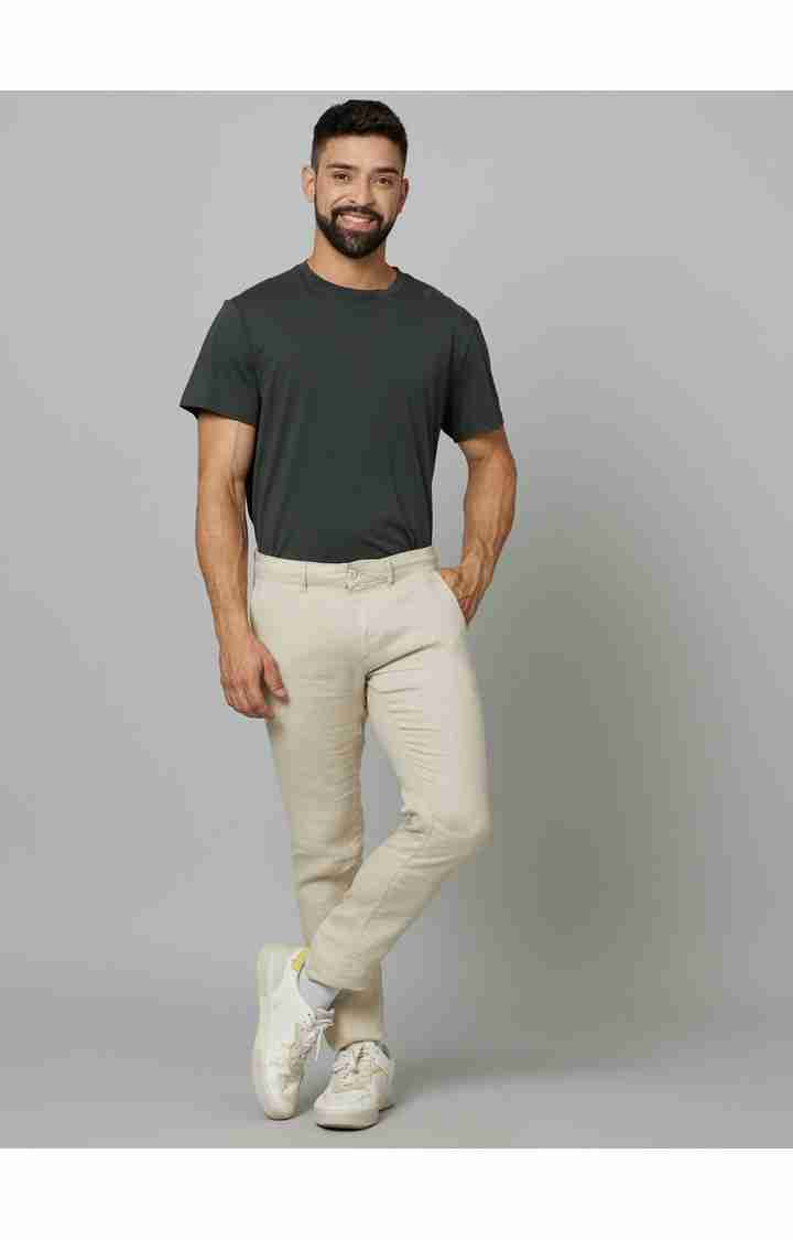 Celio* Linen Slim Fit Beige Trouser - Image 5