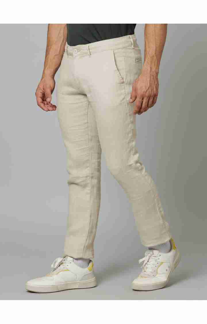 Celio* Linen Slim Fit Beige Trouser - Image 6
