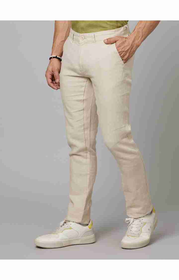 Celio* Linen Slim Fit Beige Trouser - Image 3