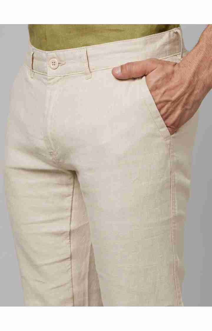 Celio* Linen Slim Fit Beige Trouser - Image 4