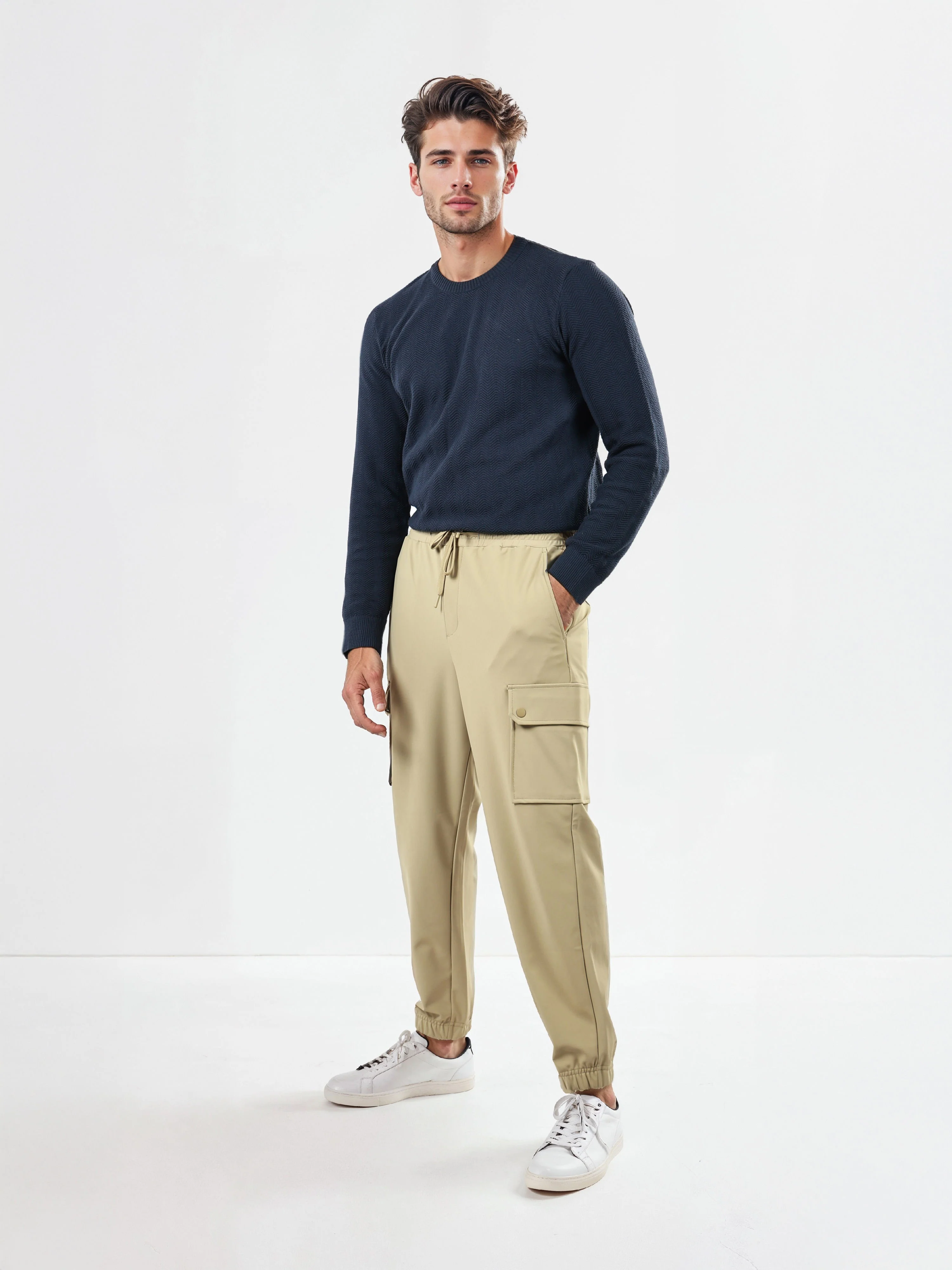 Celio Men Beige Solid Slim Fit Polyester Trousers - Image 10