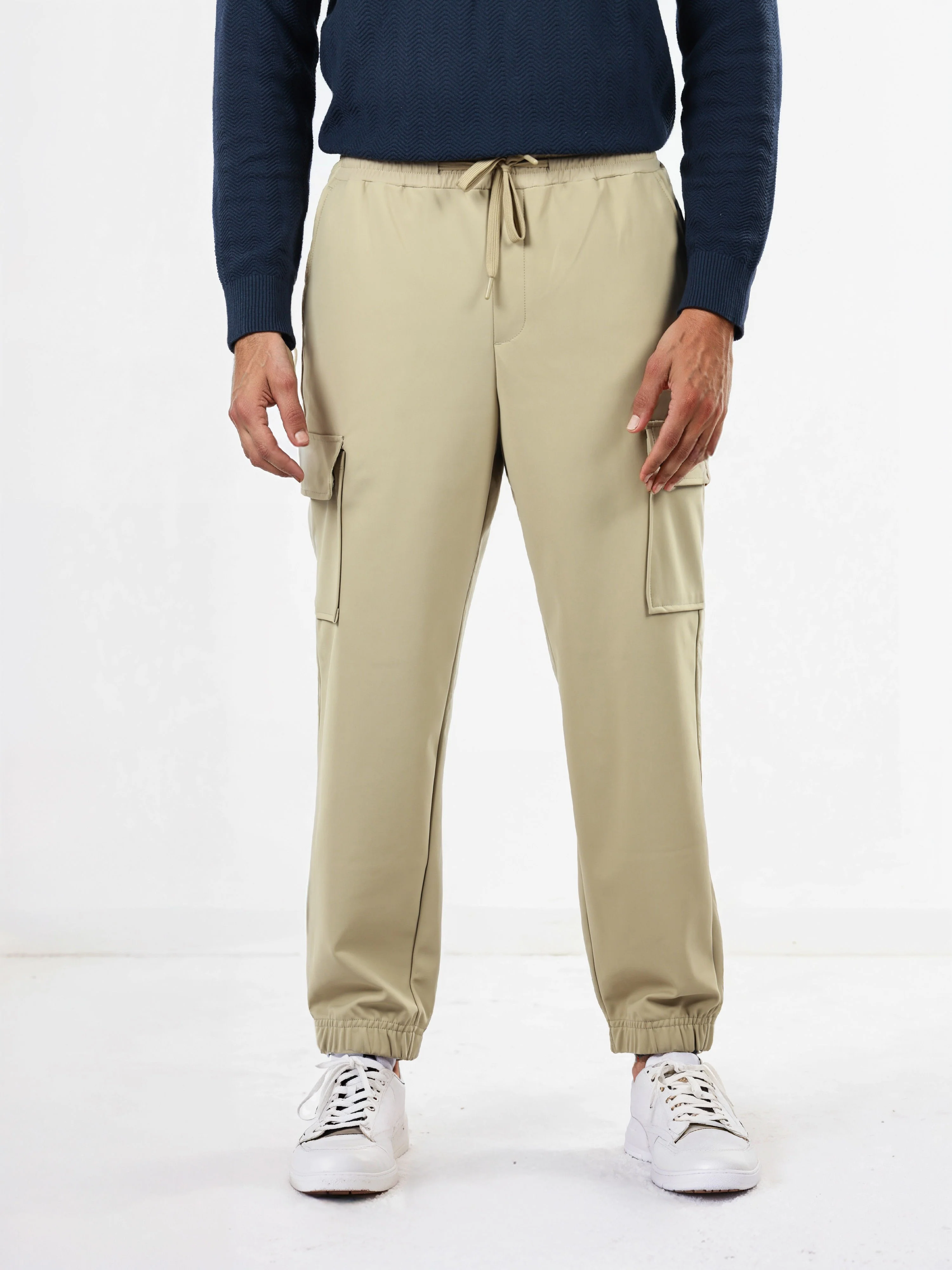 Celio Men Beige Solid Slim Fit Polyester Trousers - Image 3