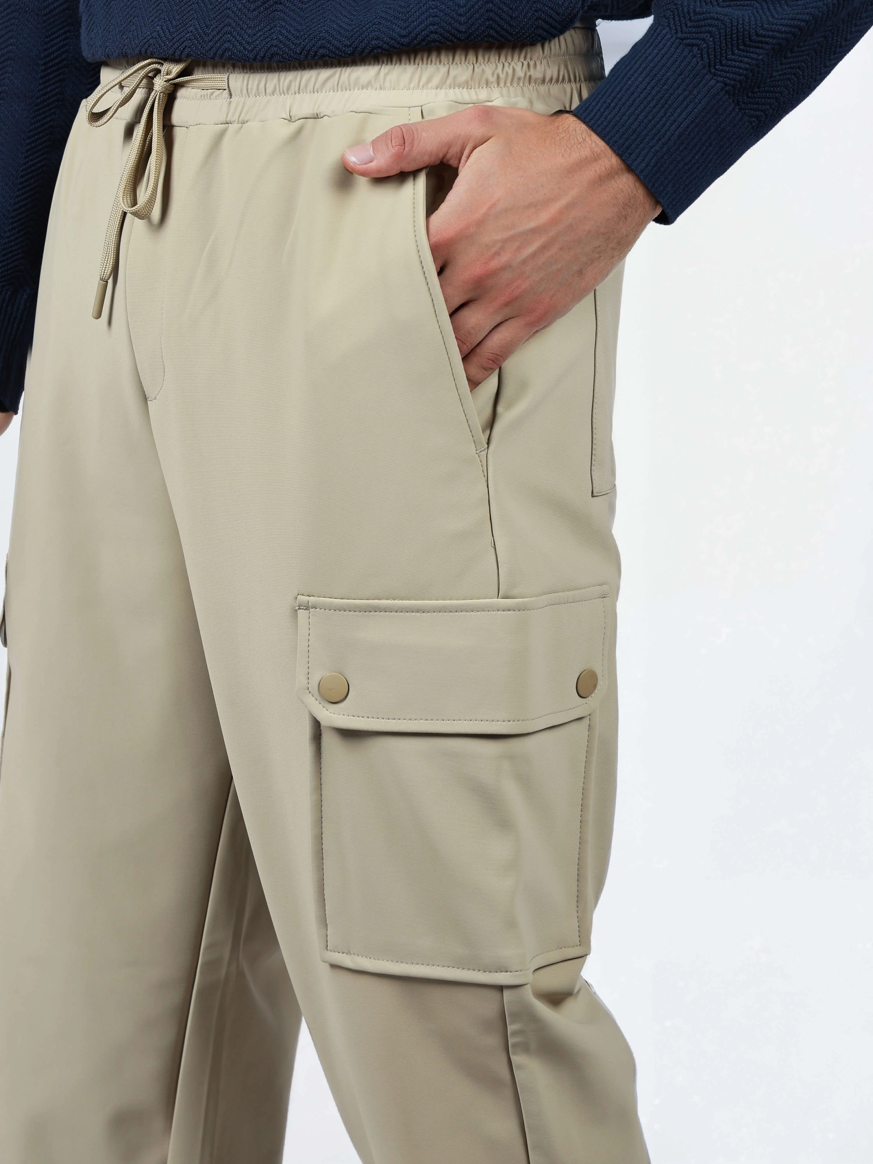 Celio Men Beige Solid Slim Fit Polyester Trousers - Image 5