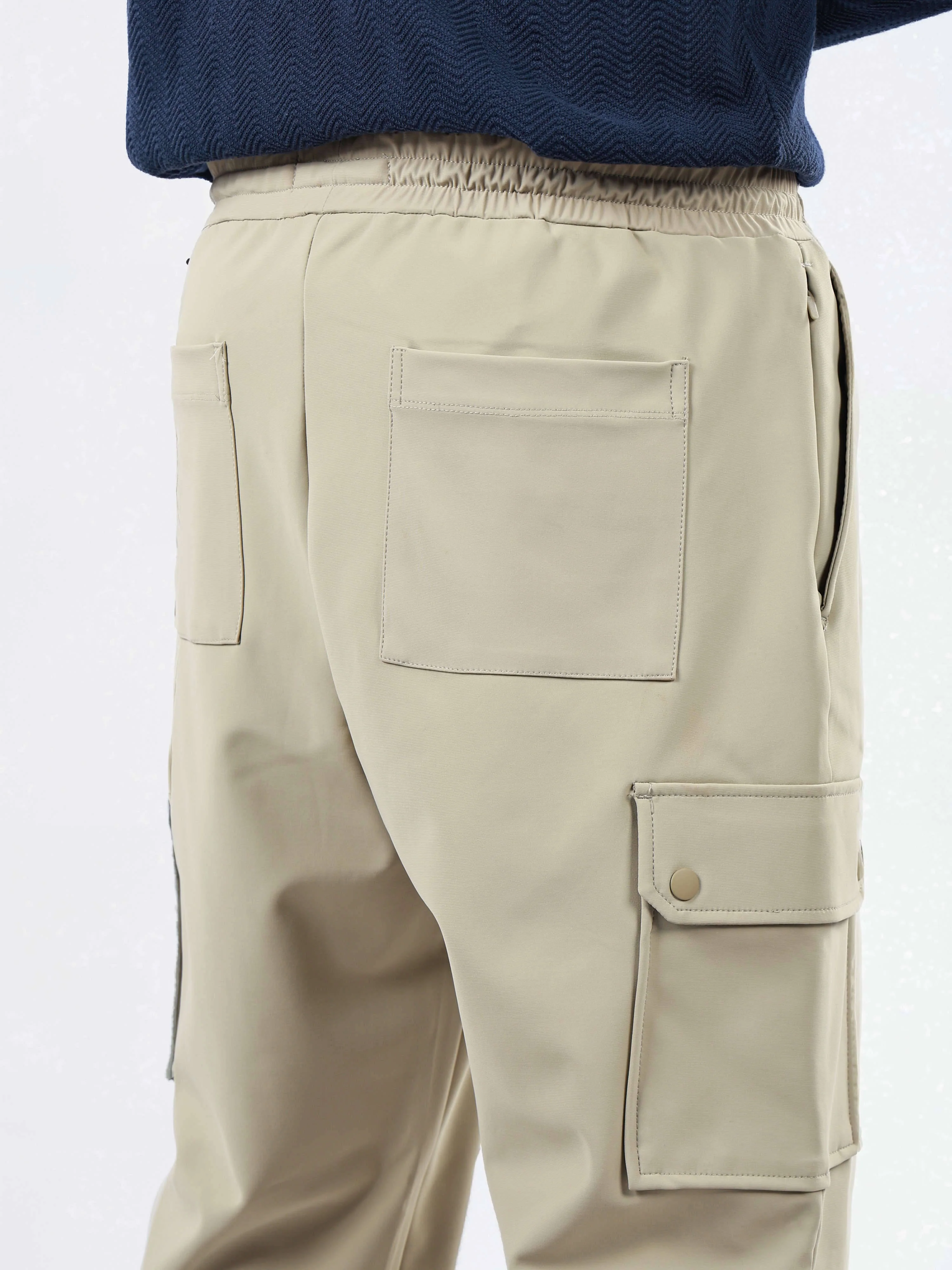 Celio Men Beige Solid Slim Fit Polyester Trousers - Image 6
