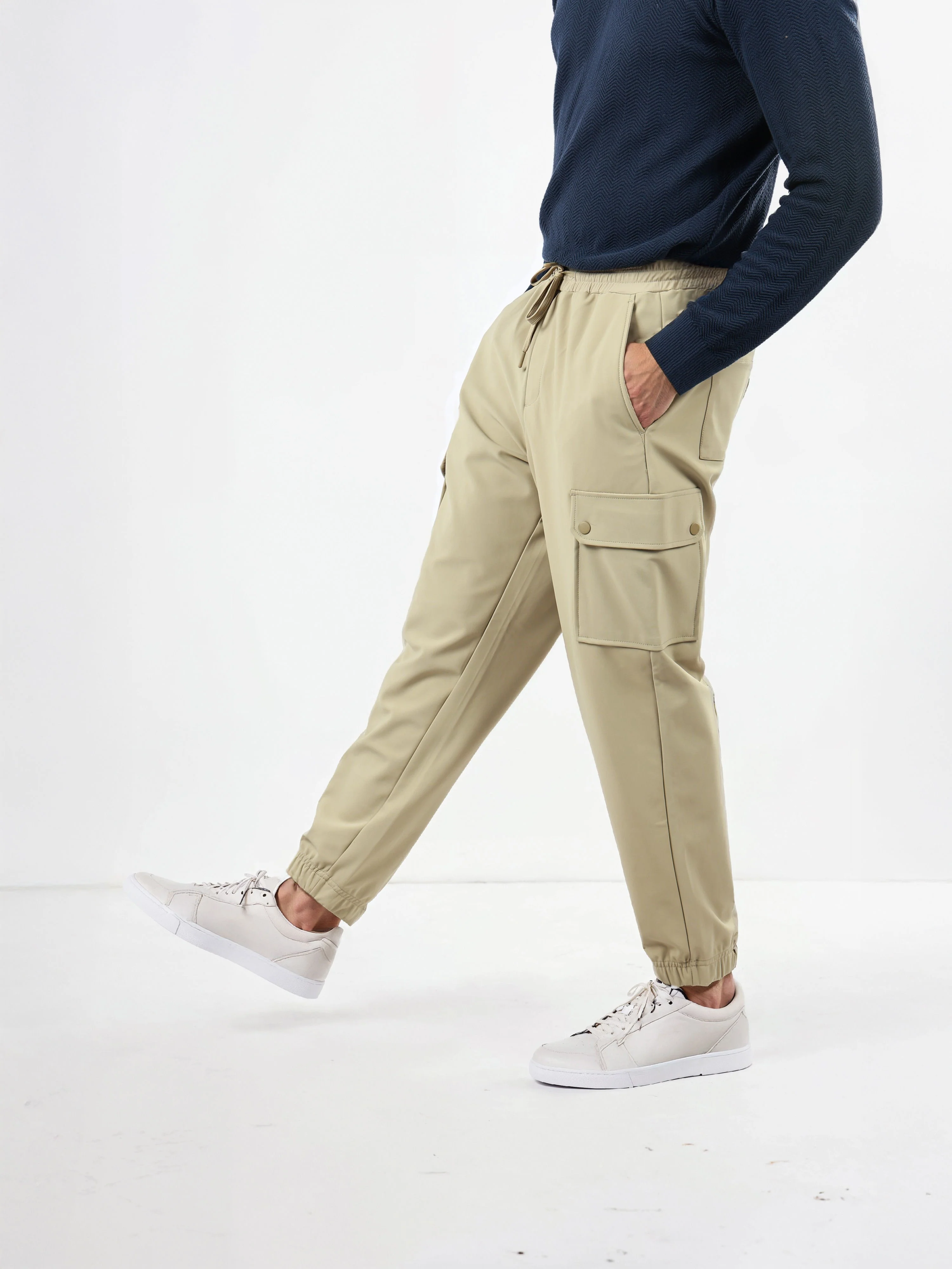 Celio Men Beige Solid Slim Fit Polyester Trousers - Image 9