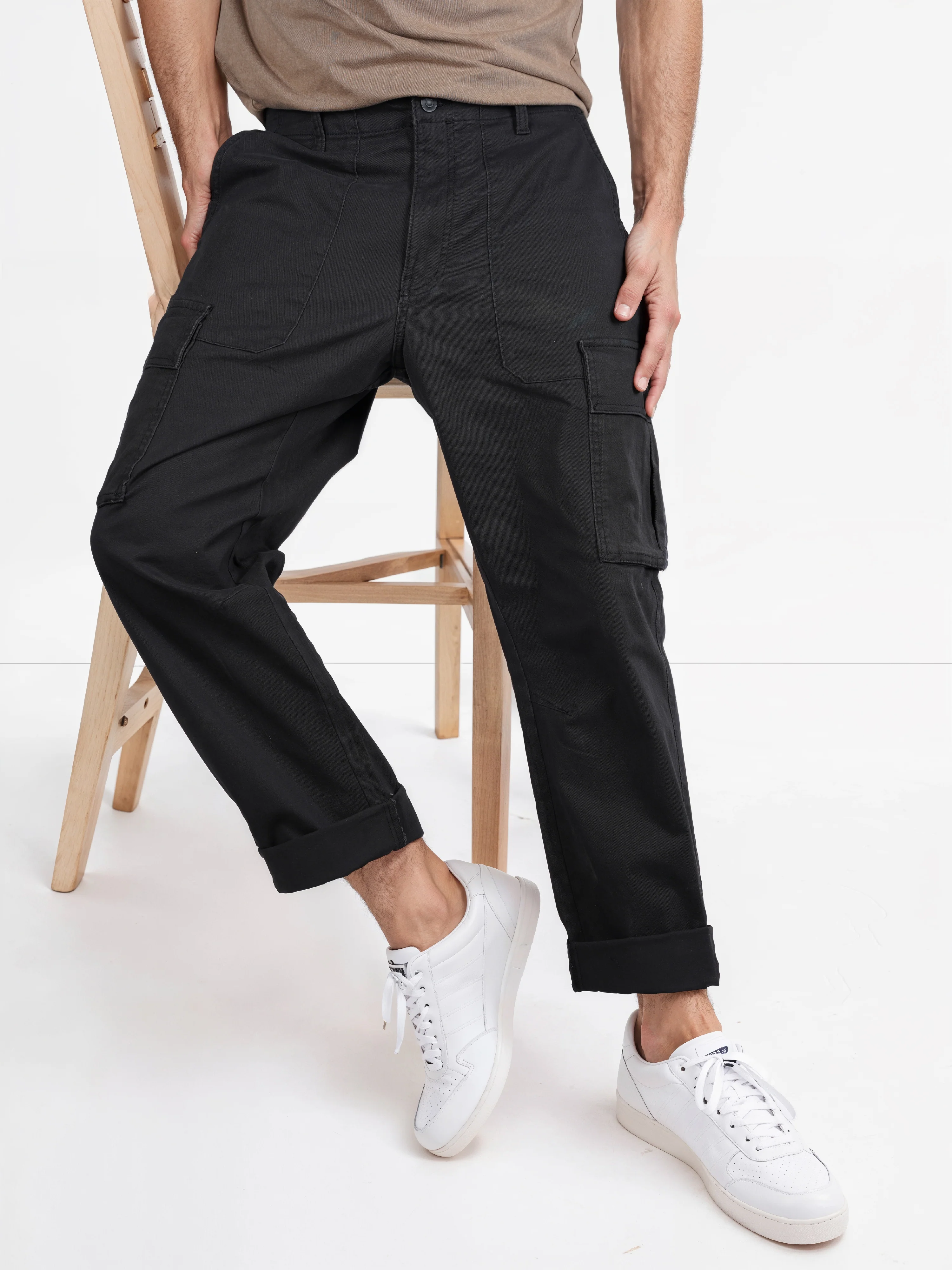 Celio* Cotton-Blend Straight Fit Black Cargo - Image 10