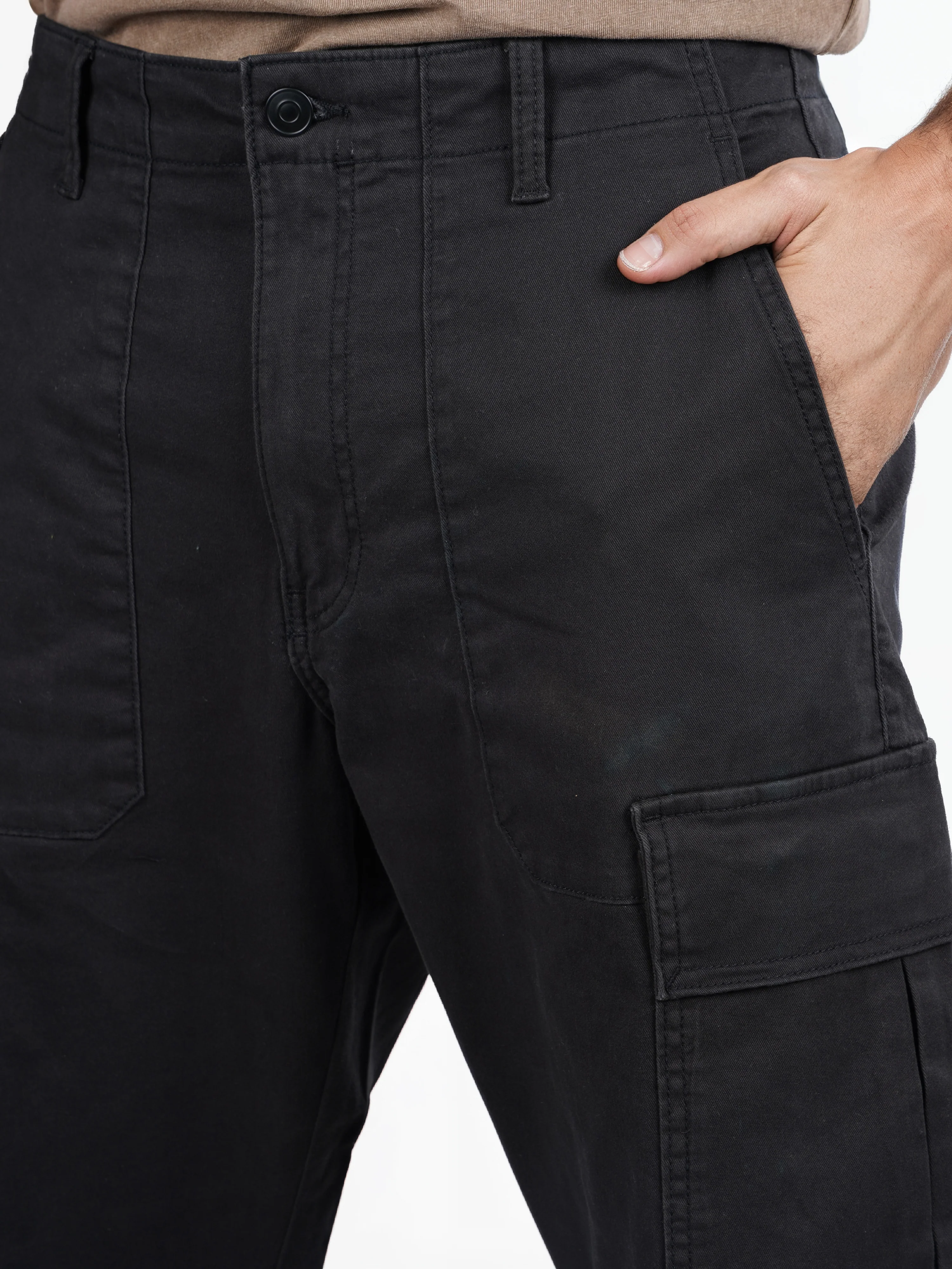 Celio* Cotton-Blend Straight Fit Black Cargo - Image 4