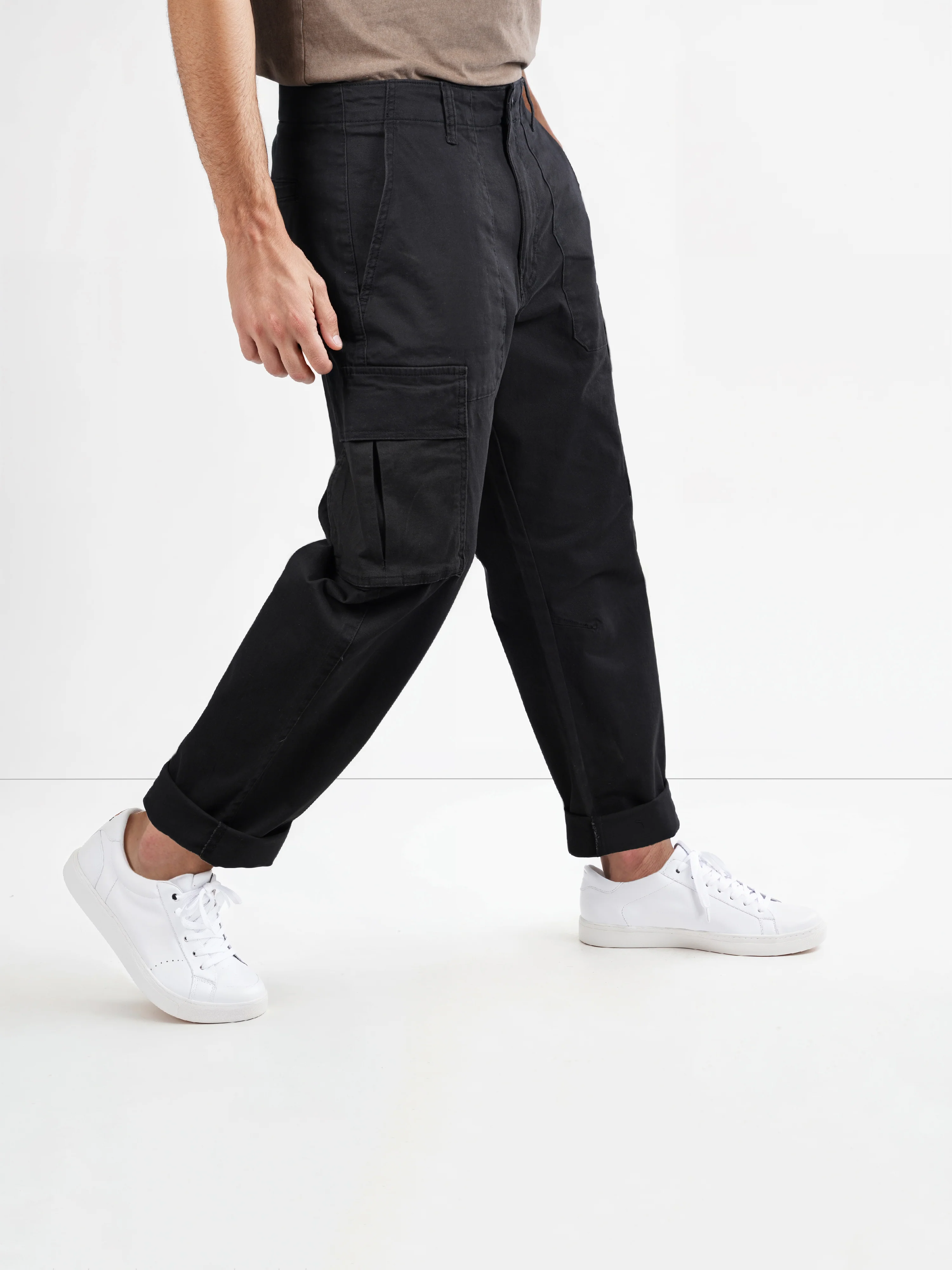 Celio* Cotton-Blend Straight Fit Black Cargo - Image 5