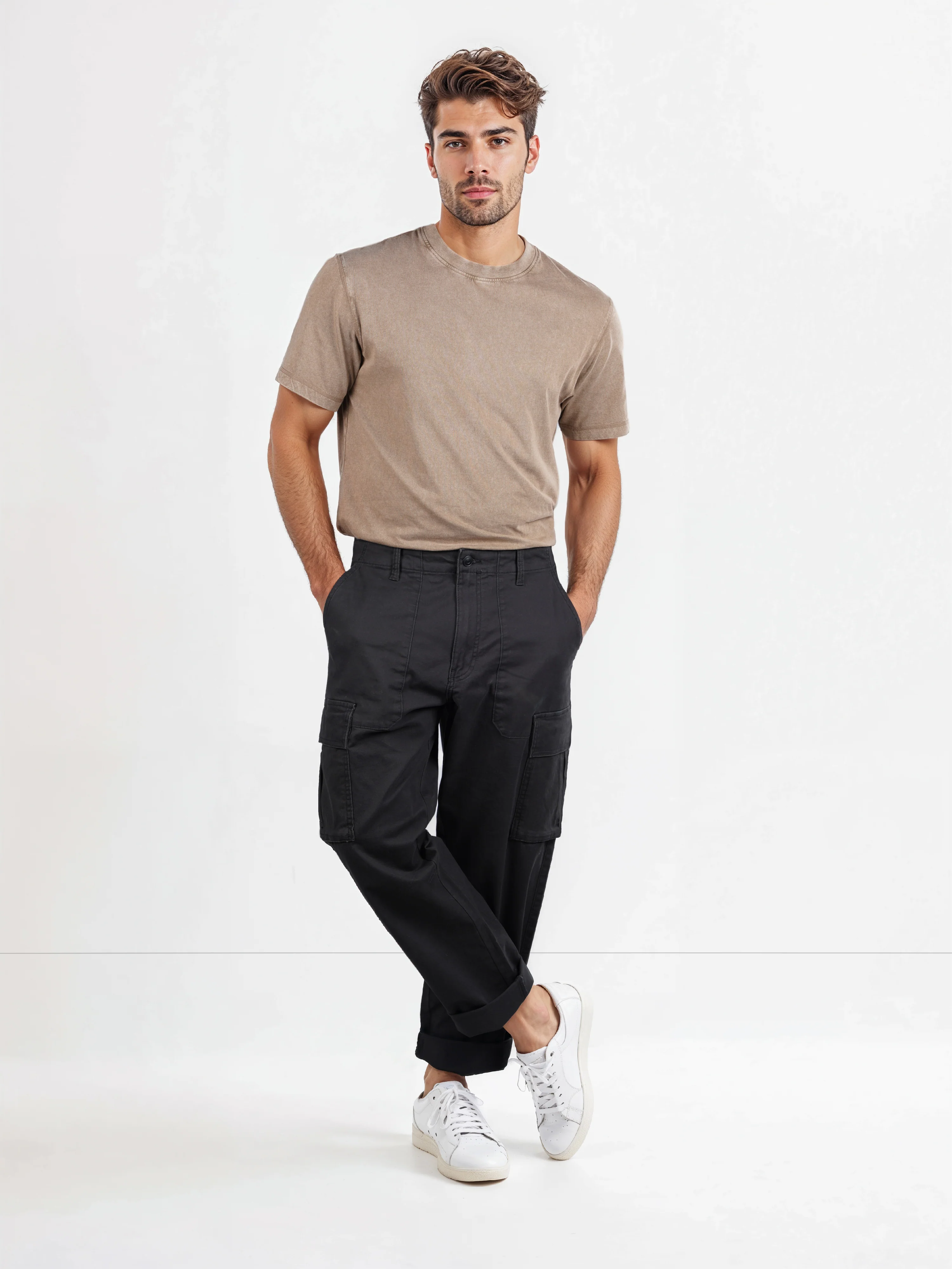 Celio* Cotton-Blend Straight Fit Black Cargo - Image 7