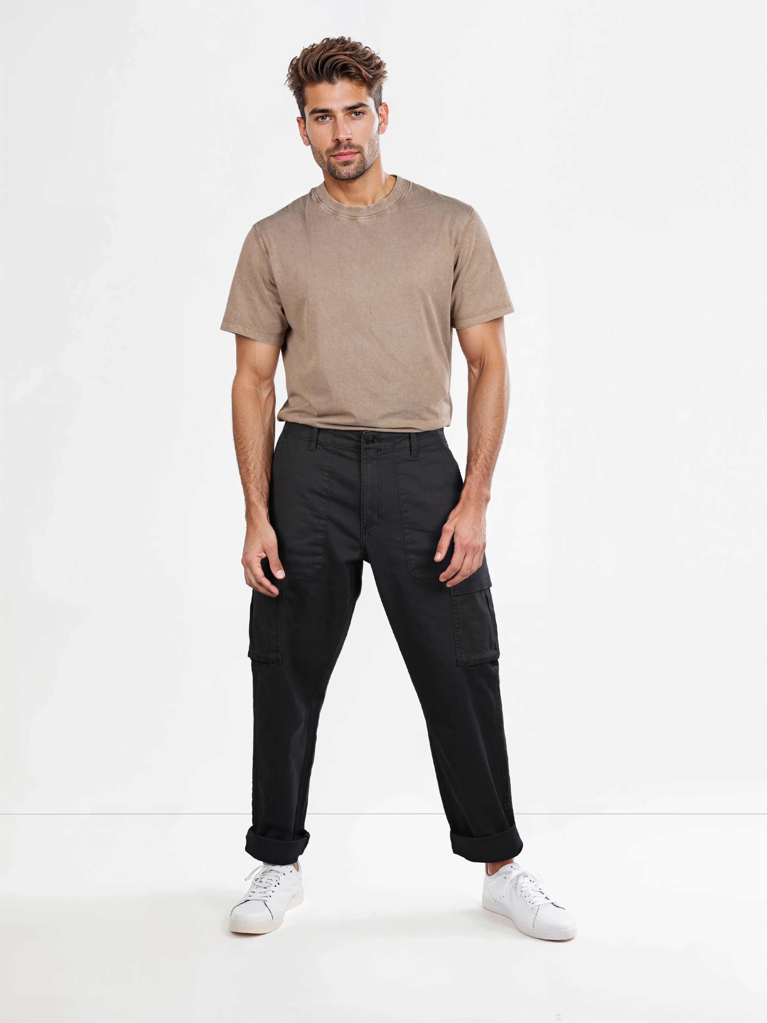 Celio* Cotton-Blend Straight Fit Black Cargo - Image 8