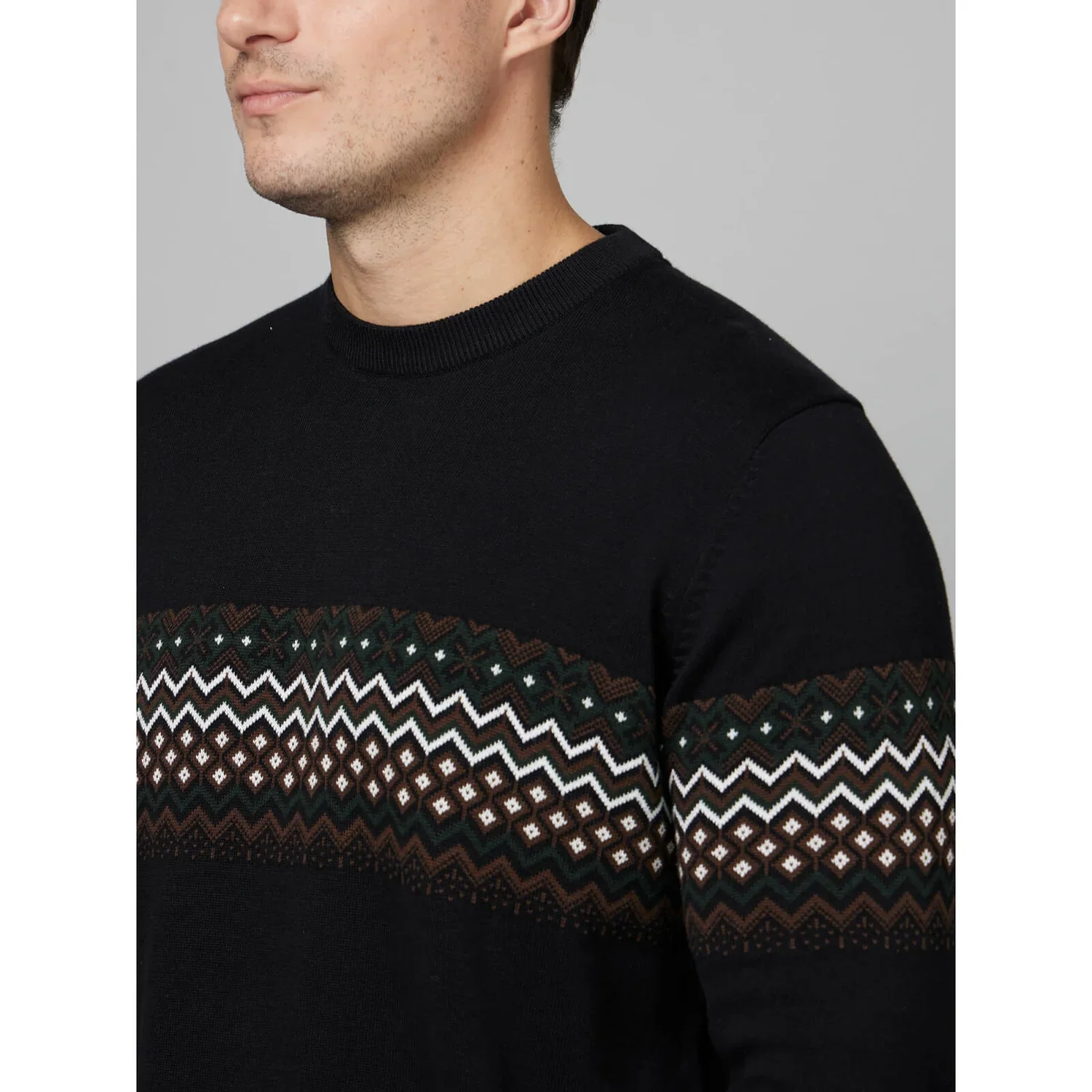 Celio* Geometric Regular Fit Cotton Black Sweater - Image 4