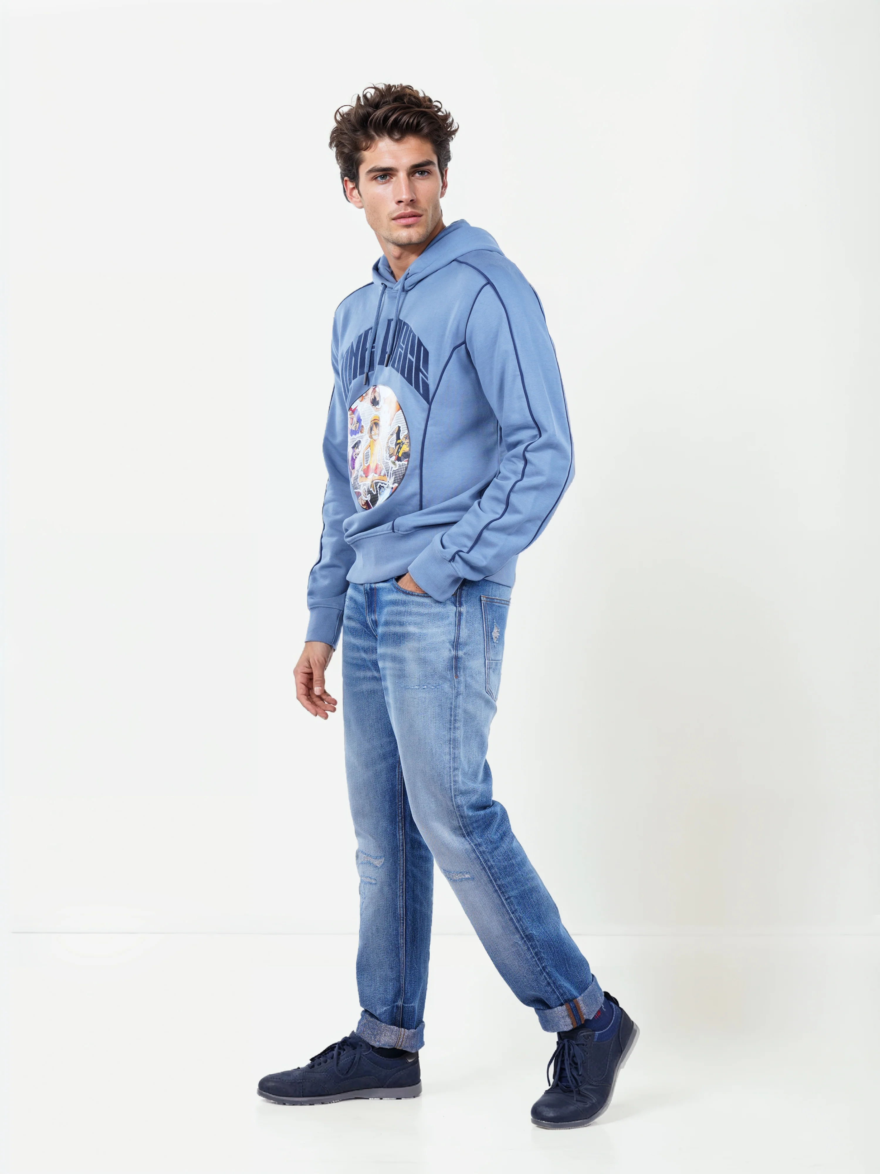 Celio* One Piece Regular Fit Cotton-Poly-Blend Blue Sweatshirts - Image 4