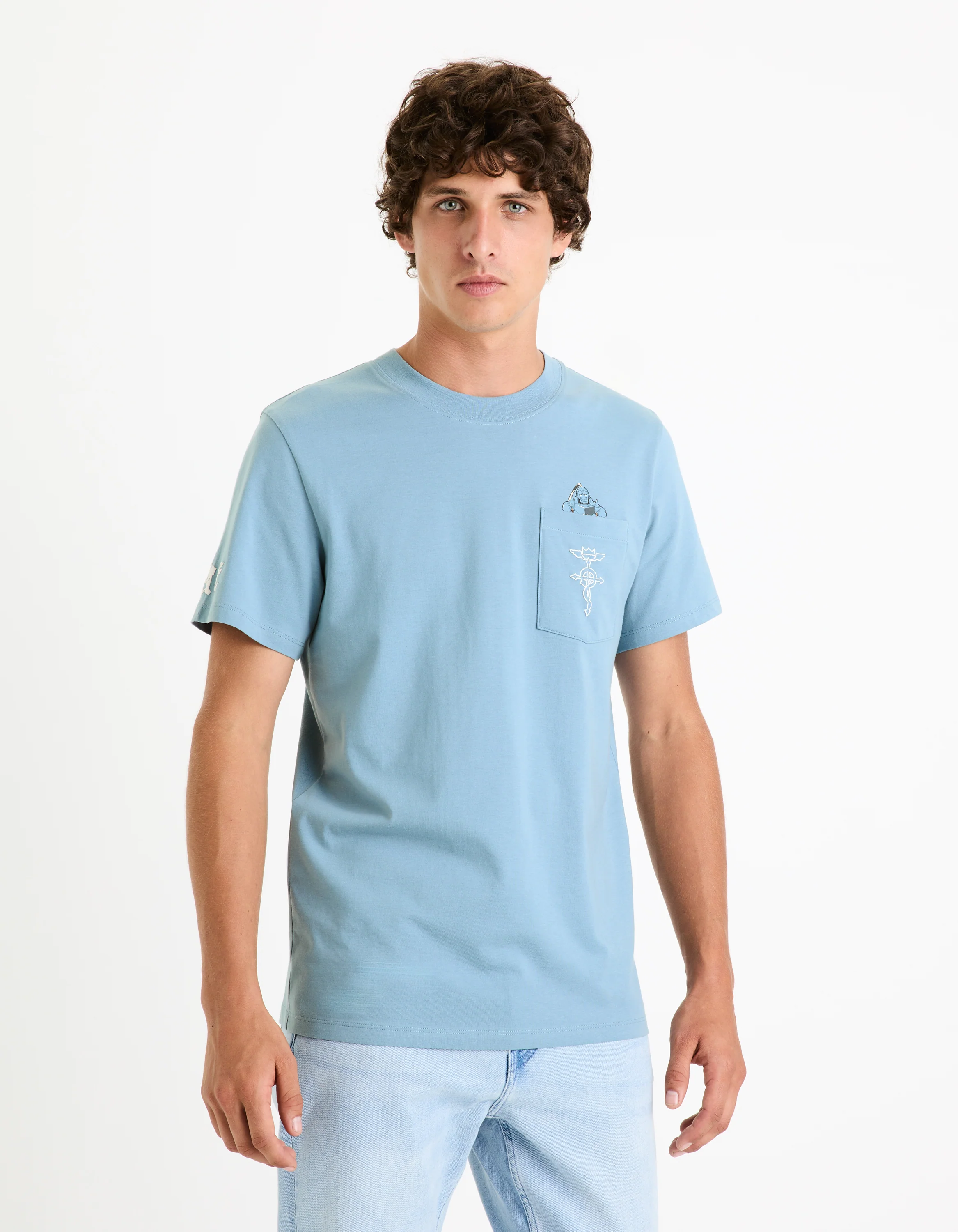 Celio* Fullmetal Alchemist Regular Fit Cotton Blue T-Shirt - Image 3