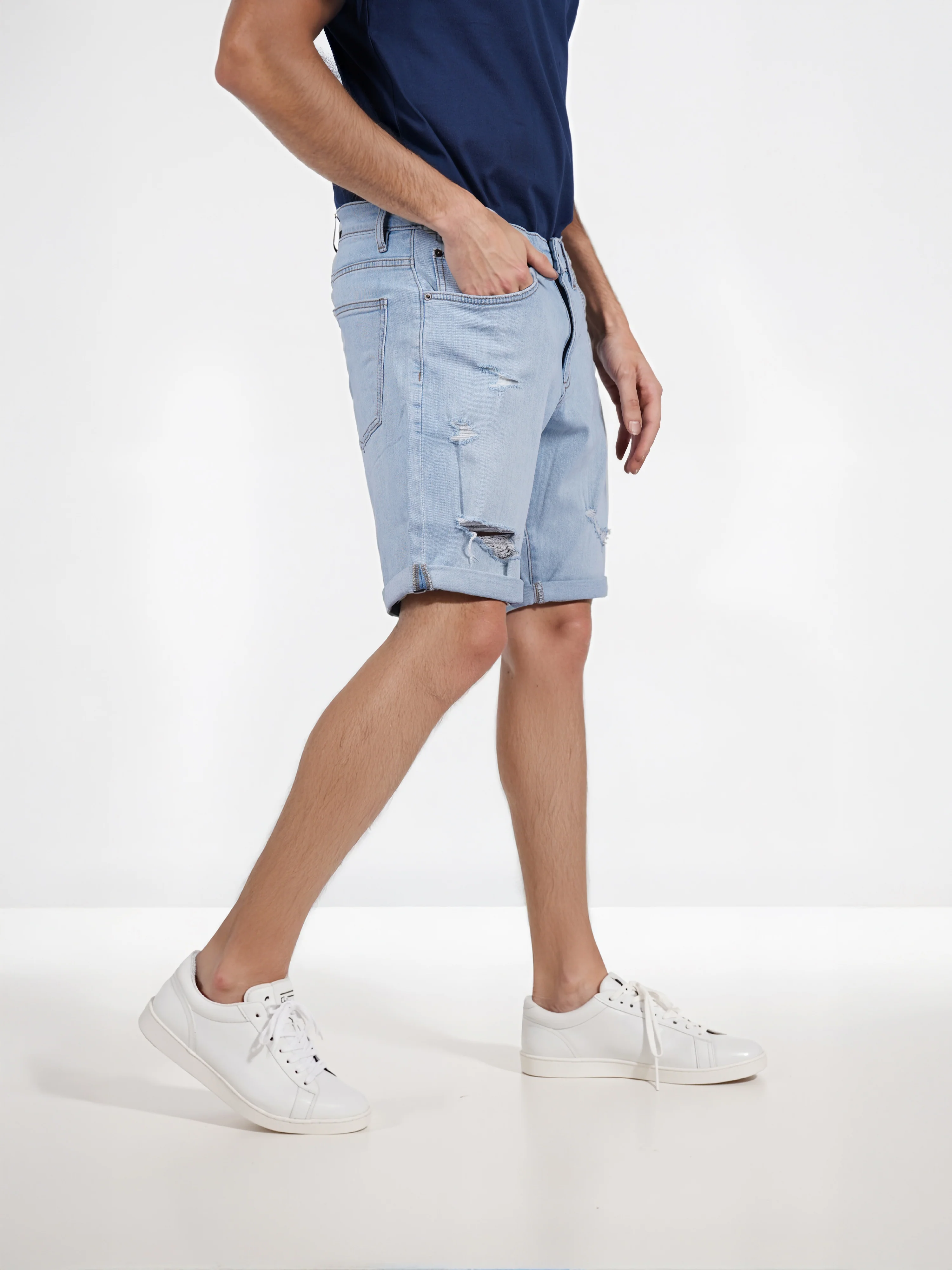 Celio* Cotton Regular Fit Blue Bermuda - Image 3