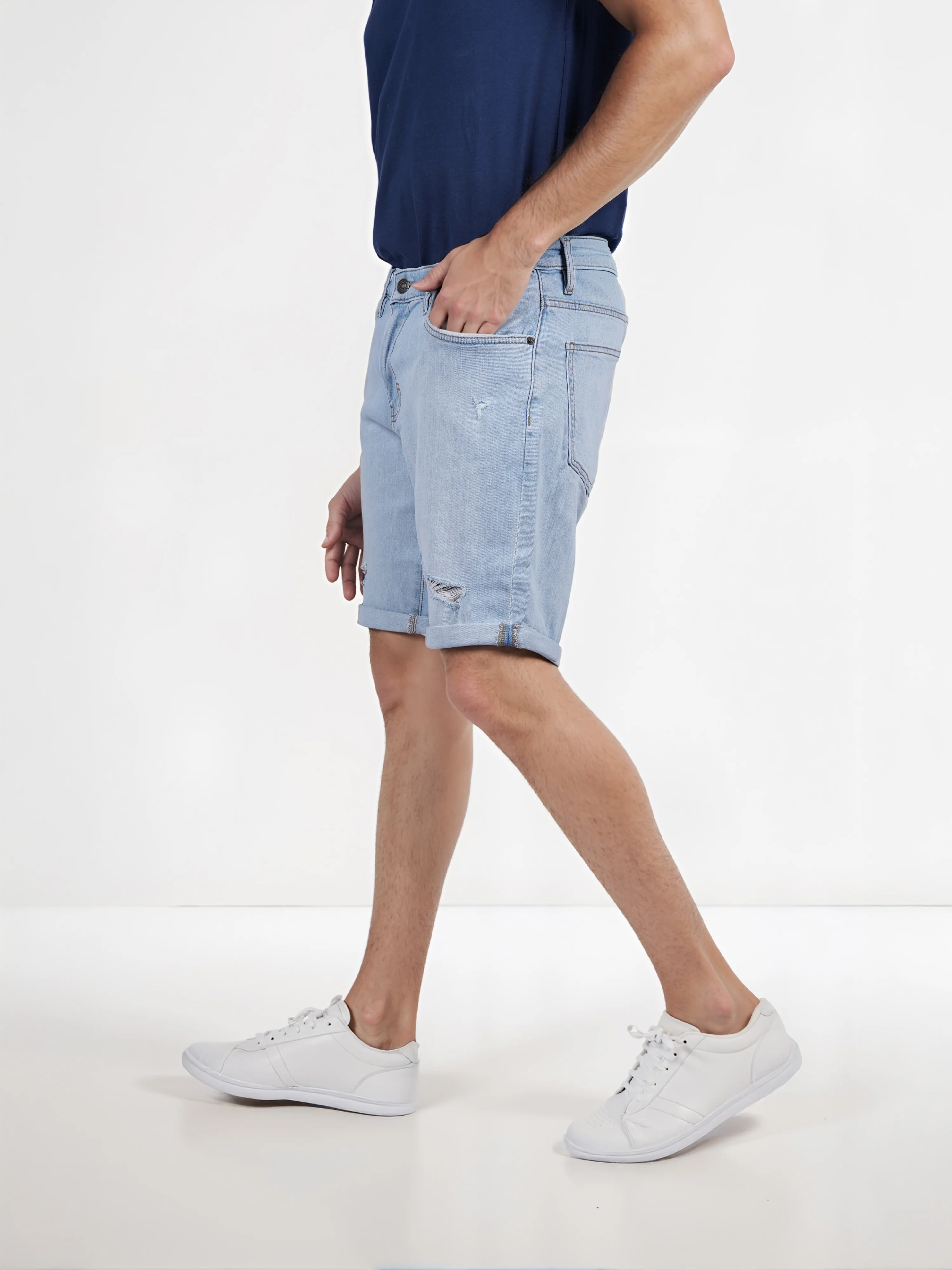 Celio* Cotton Regular Fit Blue Bermuda - Image 4