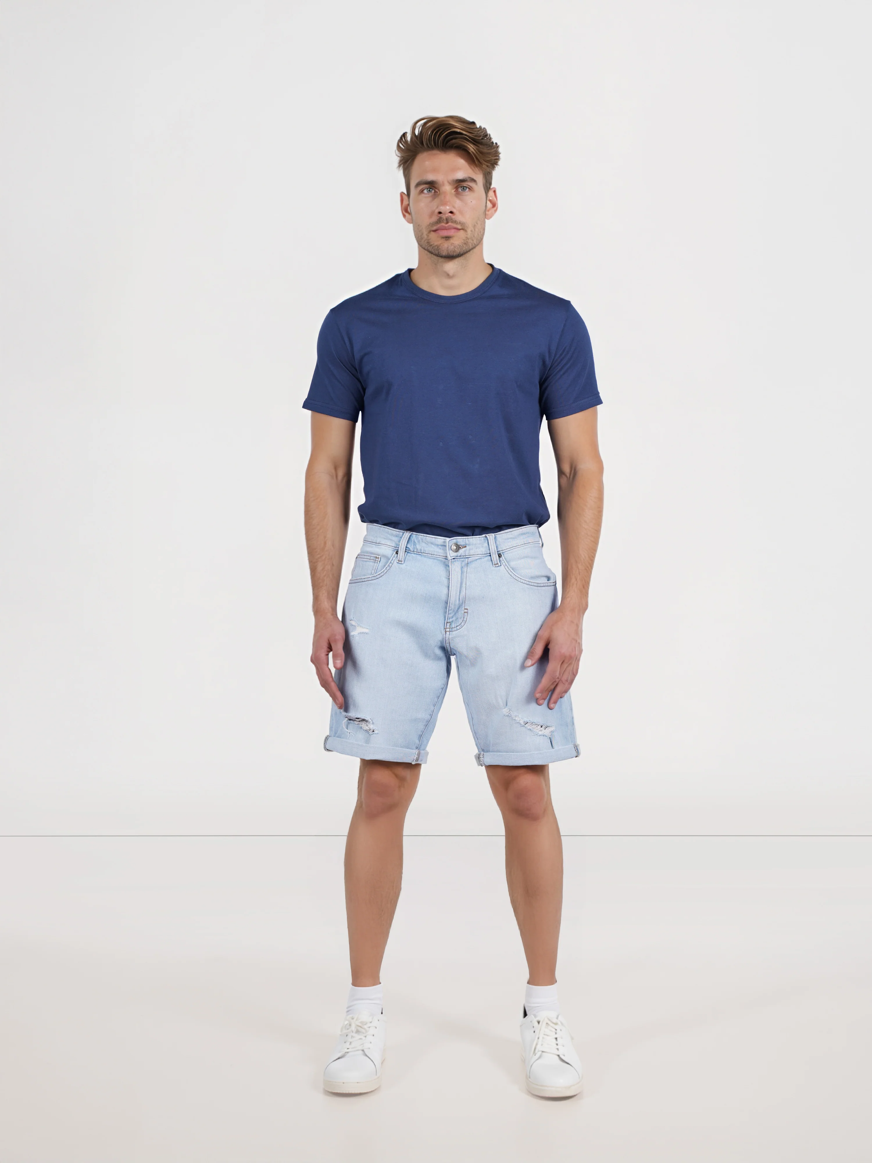 Celio* Cotton Regular Fit Blue Bermuda - Image 5