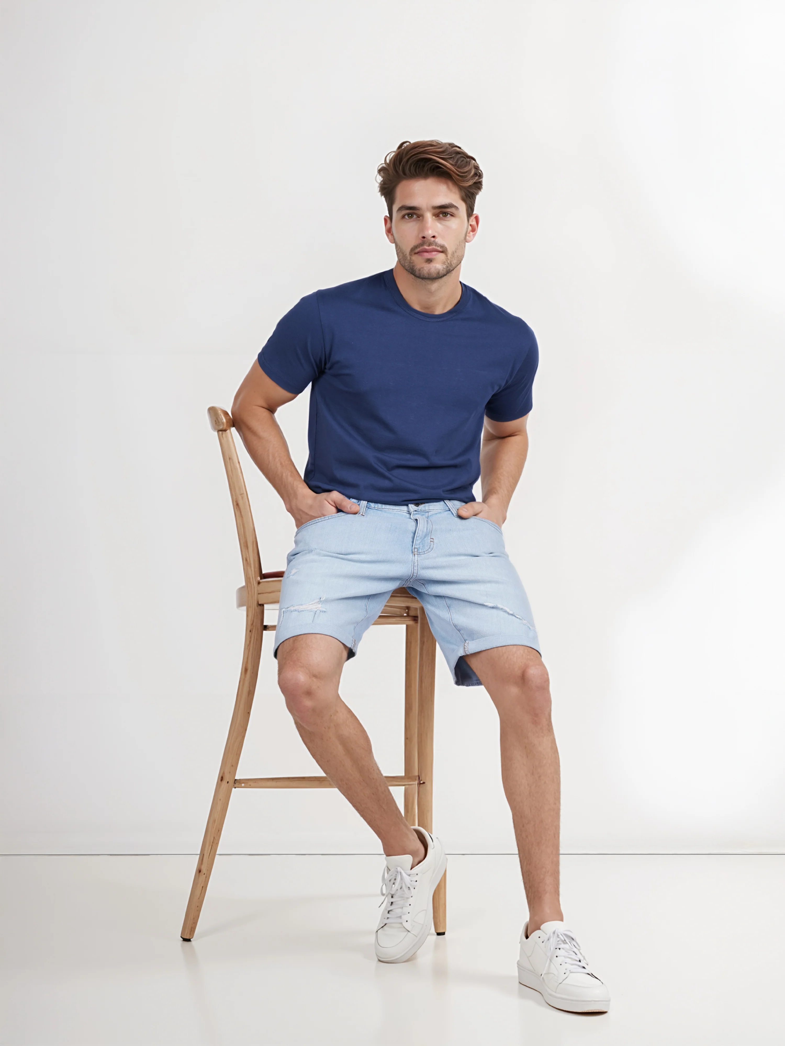 Celio* Cotton Regular Fit Blue Bermuda - Image 8