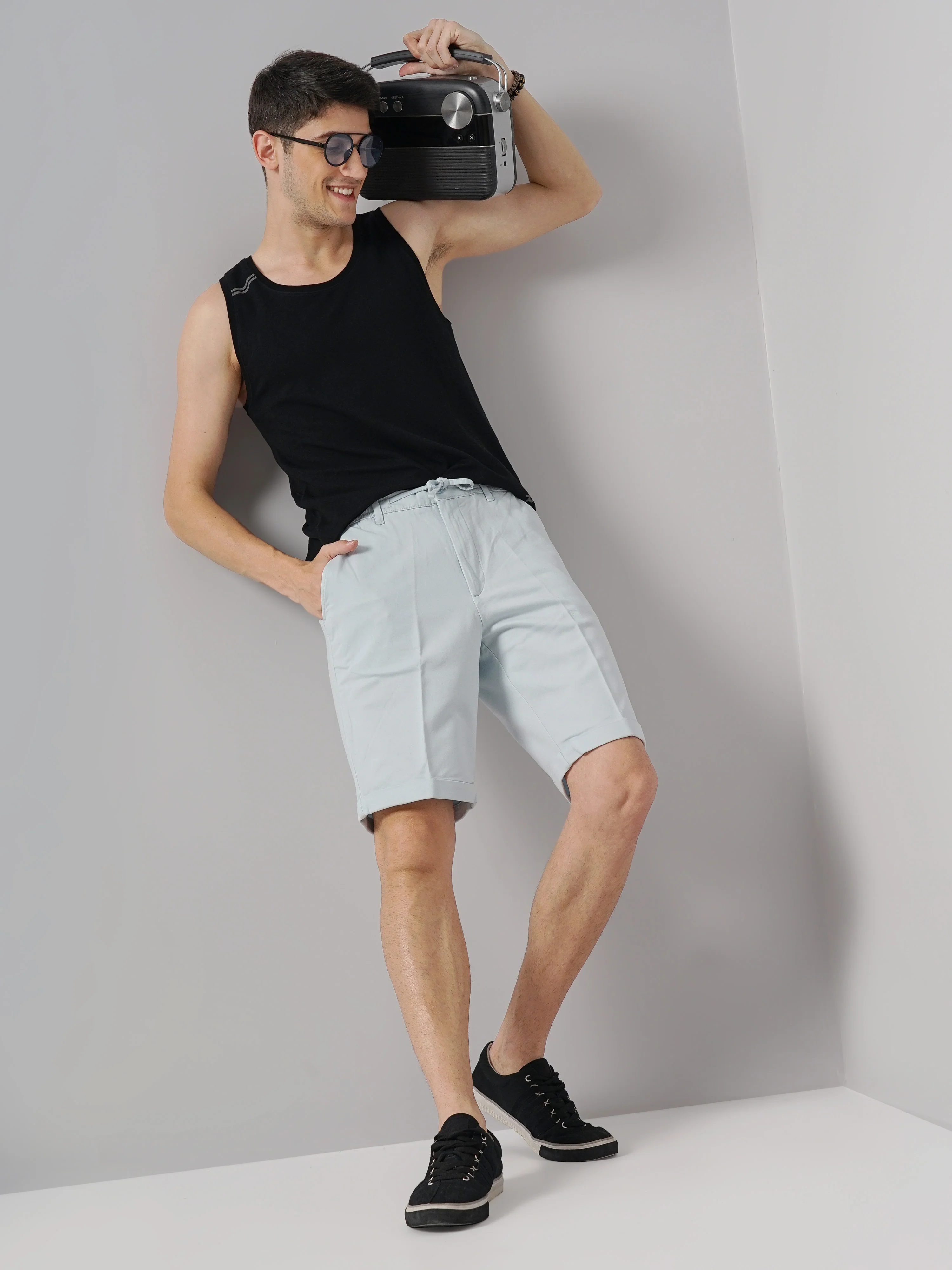 Celio* Cotton Regular Fit Blue Shorts - Image 5